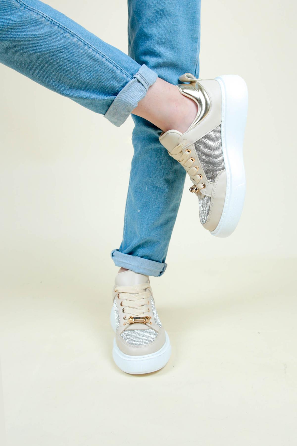 Bağcıklı Çok Taşlı Sneaker BEJSPOR AYAKKABI