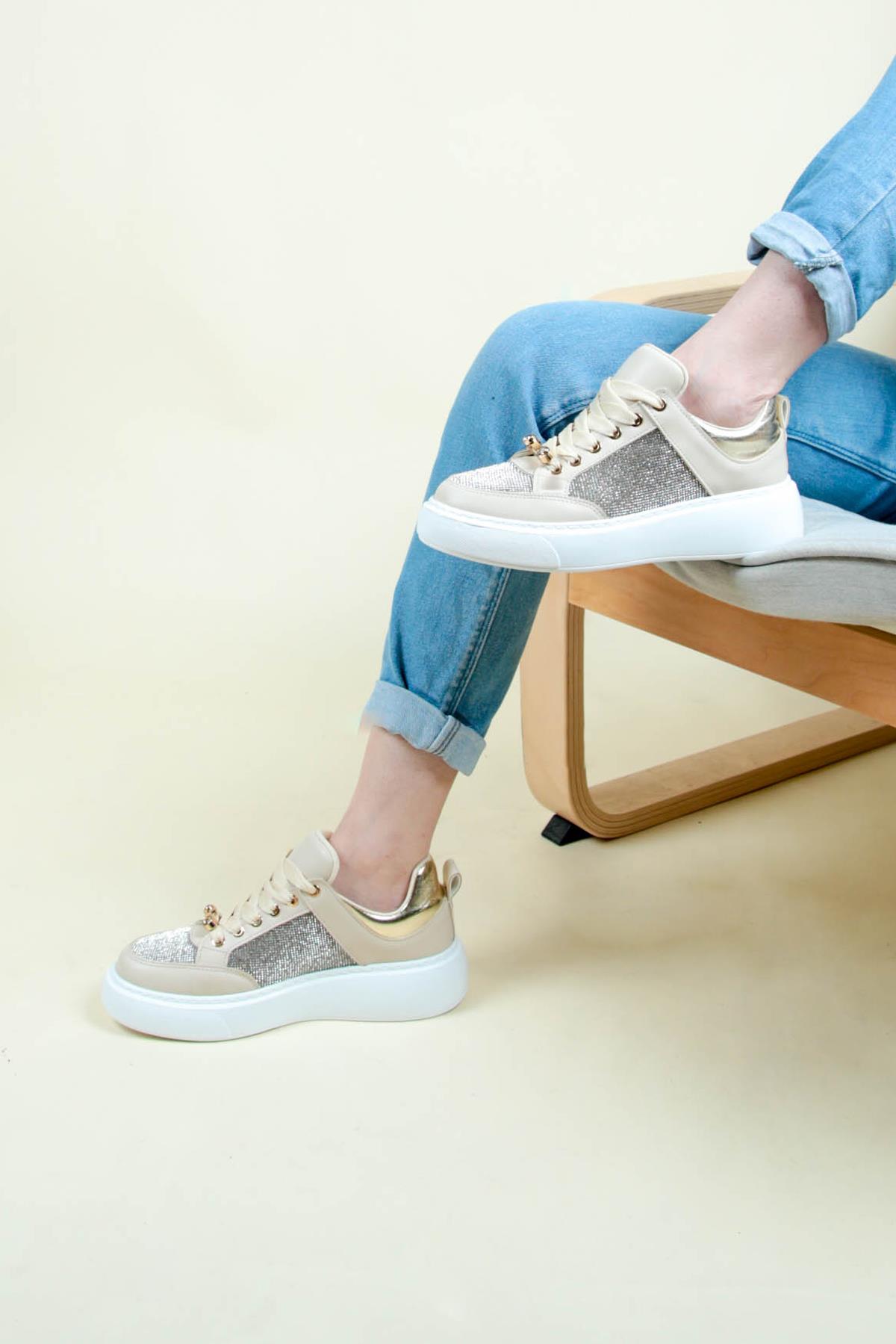 Bağcıklı Çok Taşlı Sneaker BEJSPOR AYAKKABI