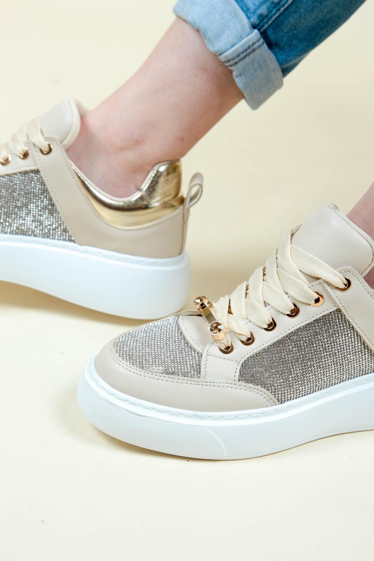 Bağcıklı Çok Taşlı Sneaker BEJSPOR AYAKKABI