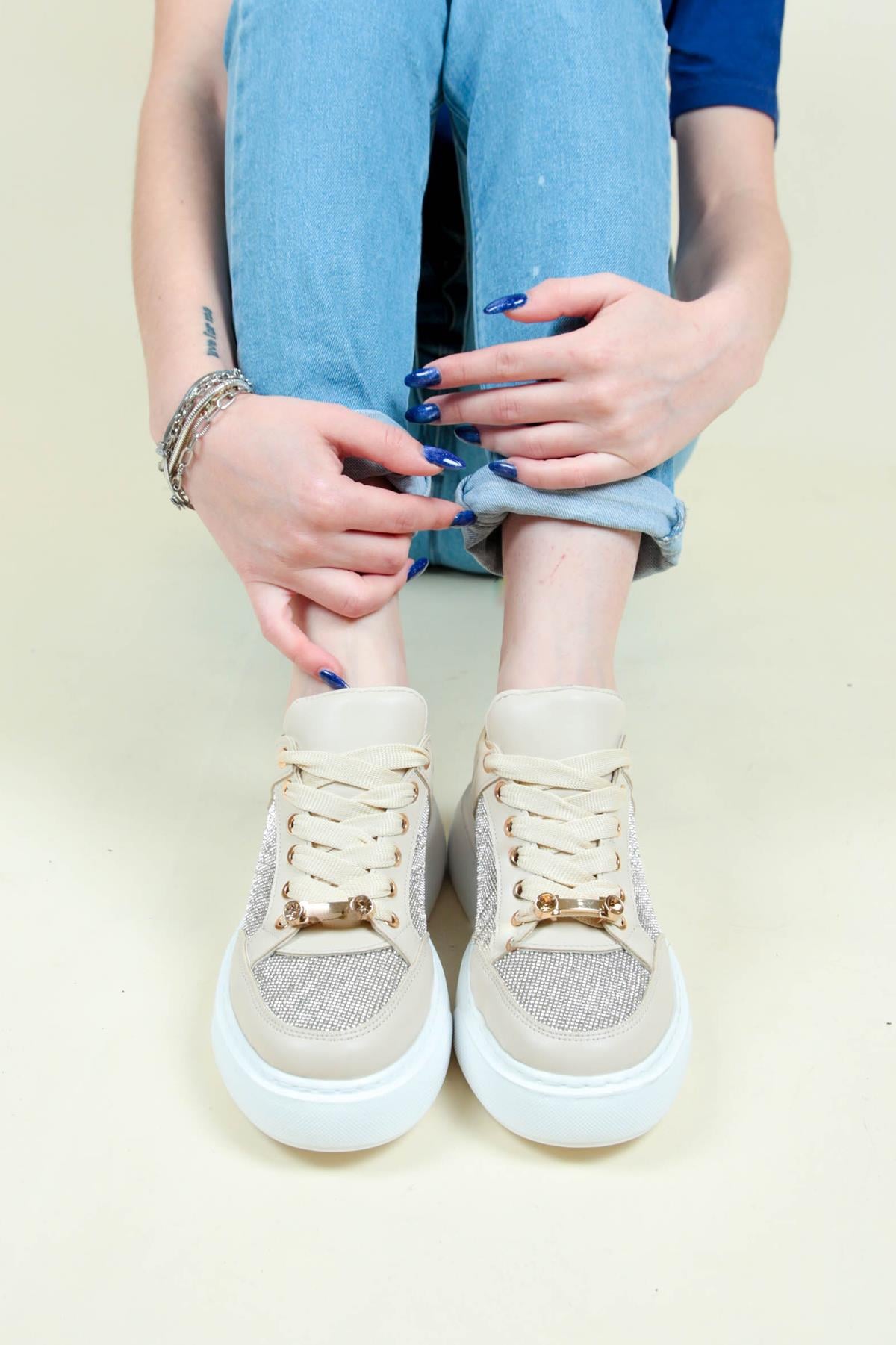 Bağcıklı Çok Taşlı Sneaker BEJSPOR AYAKKABI