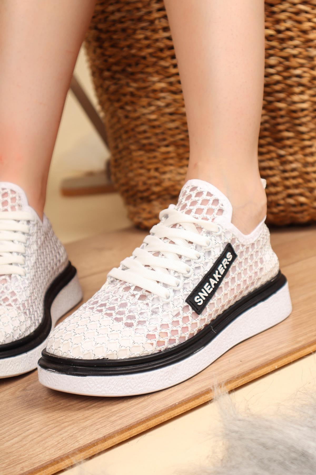 Bağcıklı File Sneakers Spor Ayakkabı BEYAZSPOR AYAKKABI