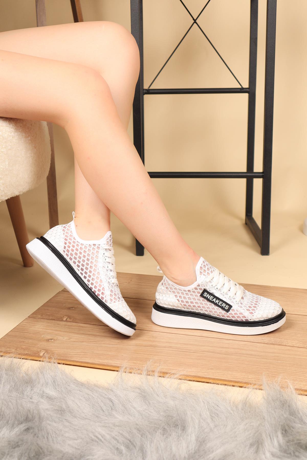 Bağcıklı File Sneakers Spor Ayakkabı BEYAZSPOR AYAKKABI