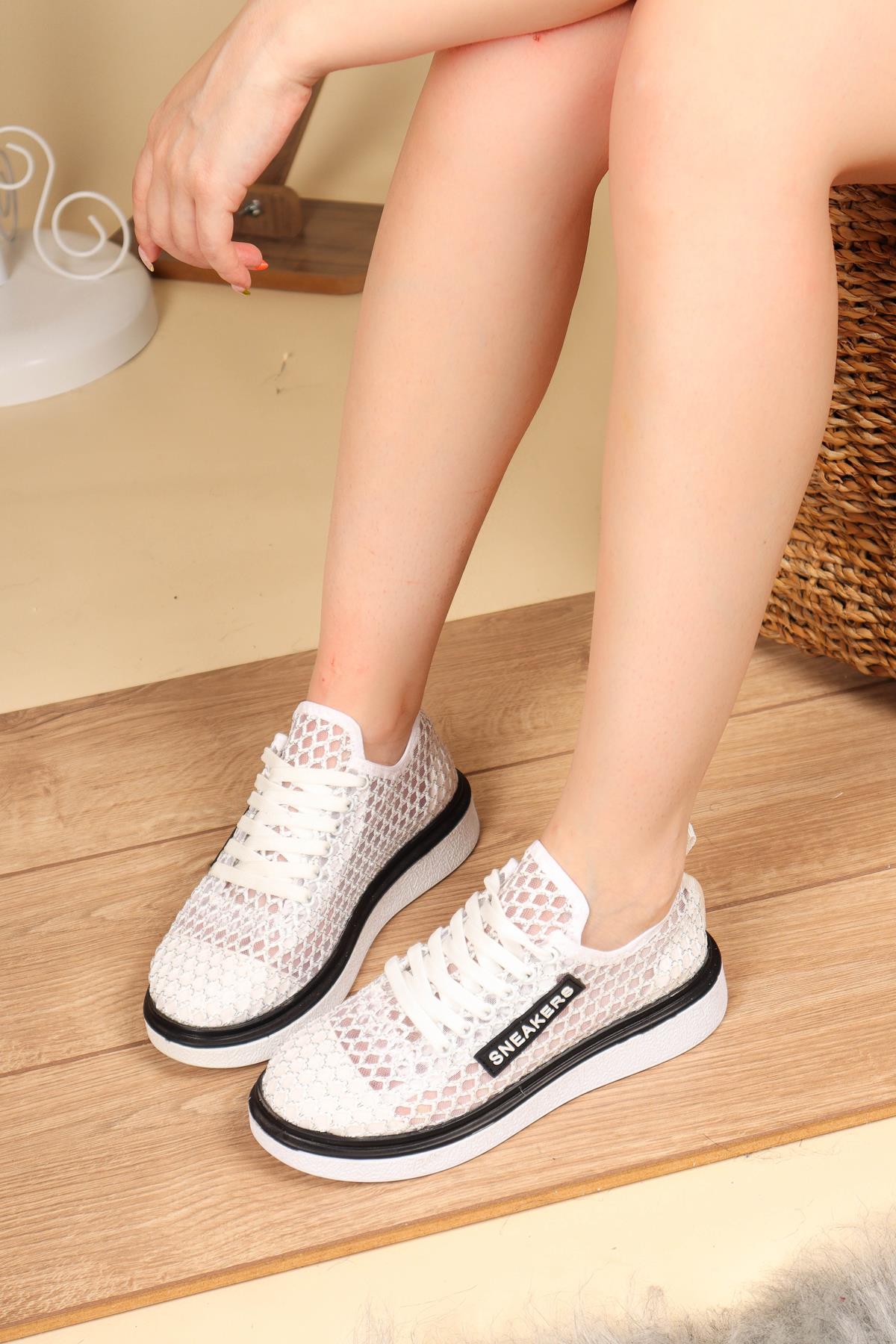 Bağcıklı File Sneakers Spor Ayakkabı BEYAZSPOR AYAKKABI