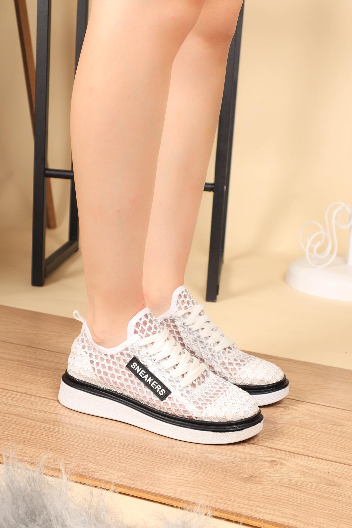 Bağcıklı File Sneakers Spor Ayakkabı BEYAZSPOR AYAKKABI