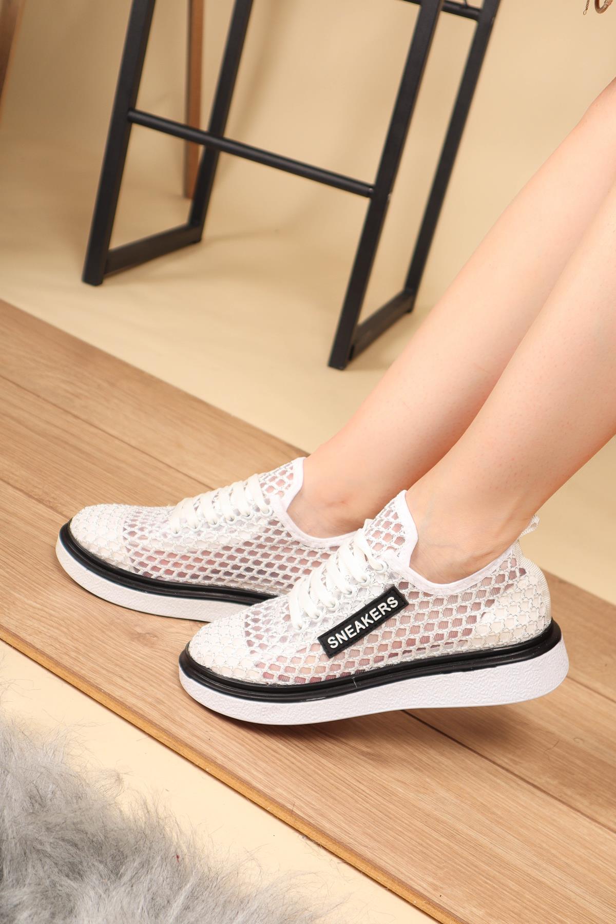 Bağcıklı File Sneakers Spor Ayakkabı BEYAZSPOR AYAKKABI