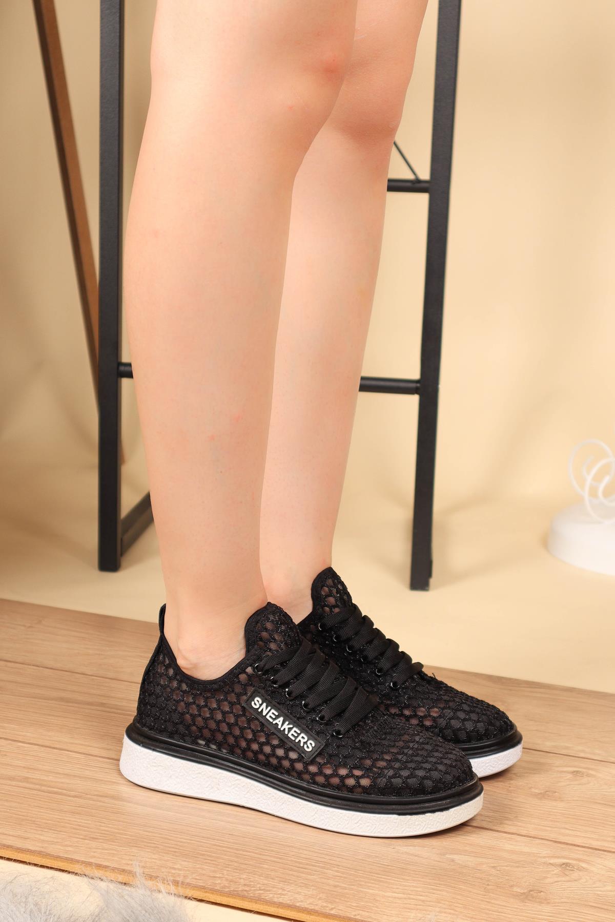 Bağcıklı File Sneakers Spor Ayakkabı SİYAHSPOR AYAKKABI