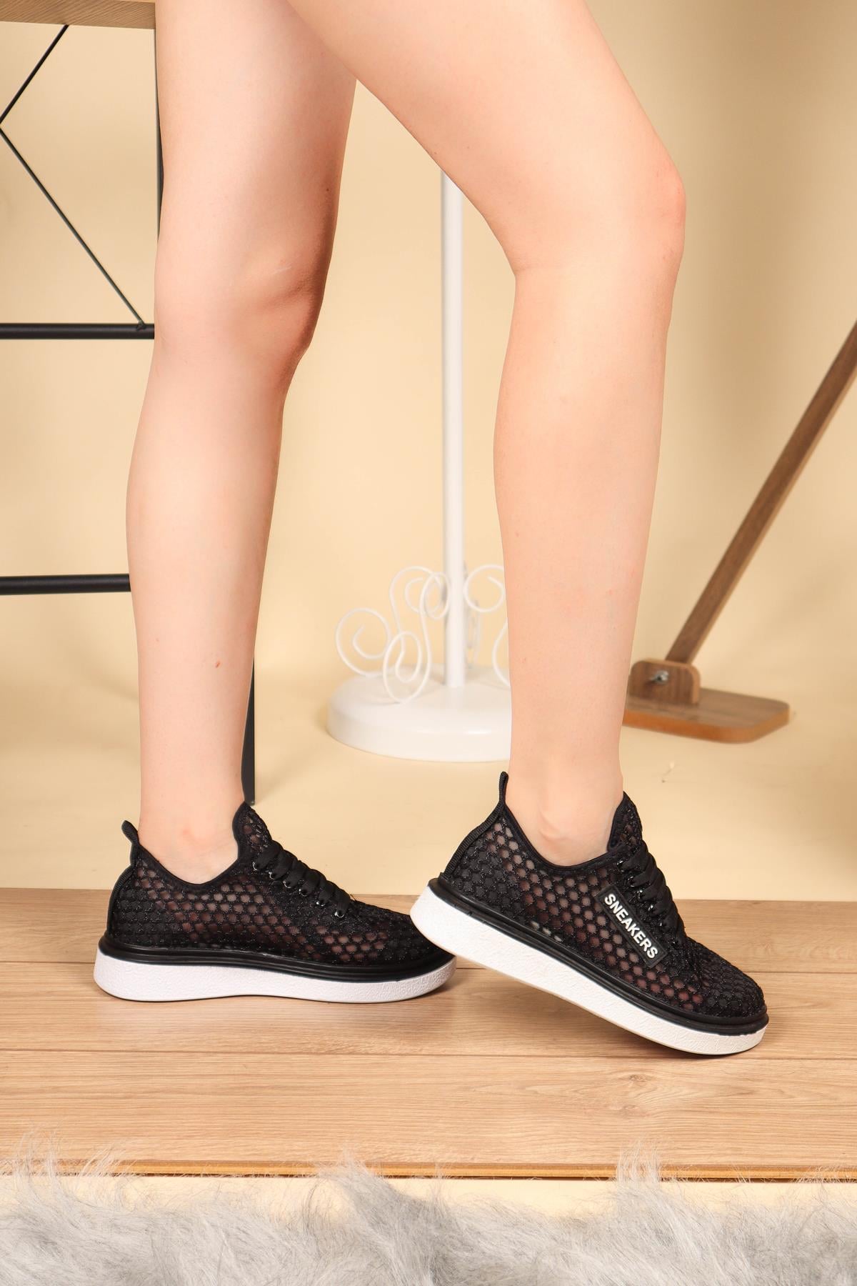 Bağcıklı File Sneakers Spor Ayakkabı SİYAHSPOR AYAKKABI