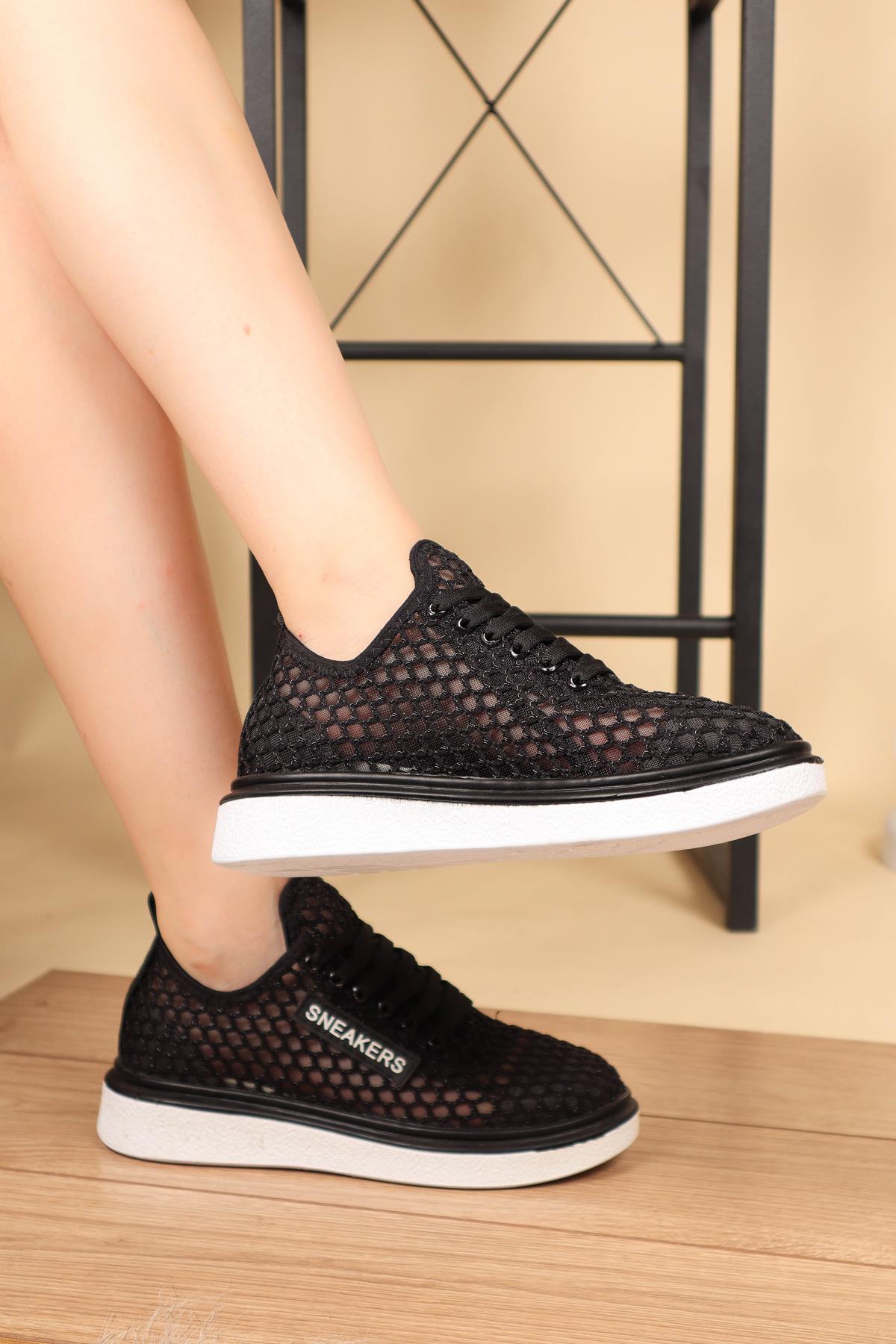 Bağcıklı File Sneakers Spor Ayakkabı SİYAHSPOR AYAKKABI