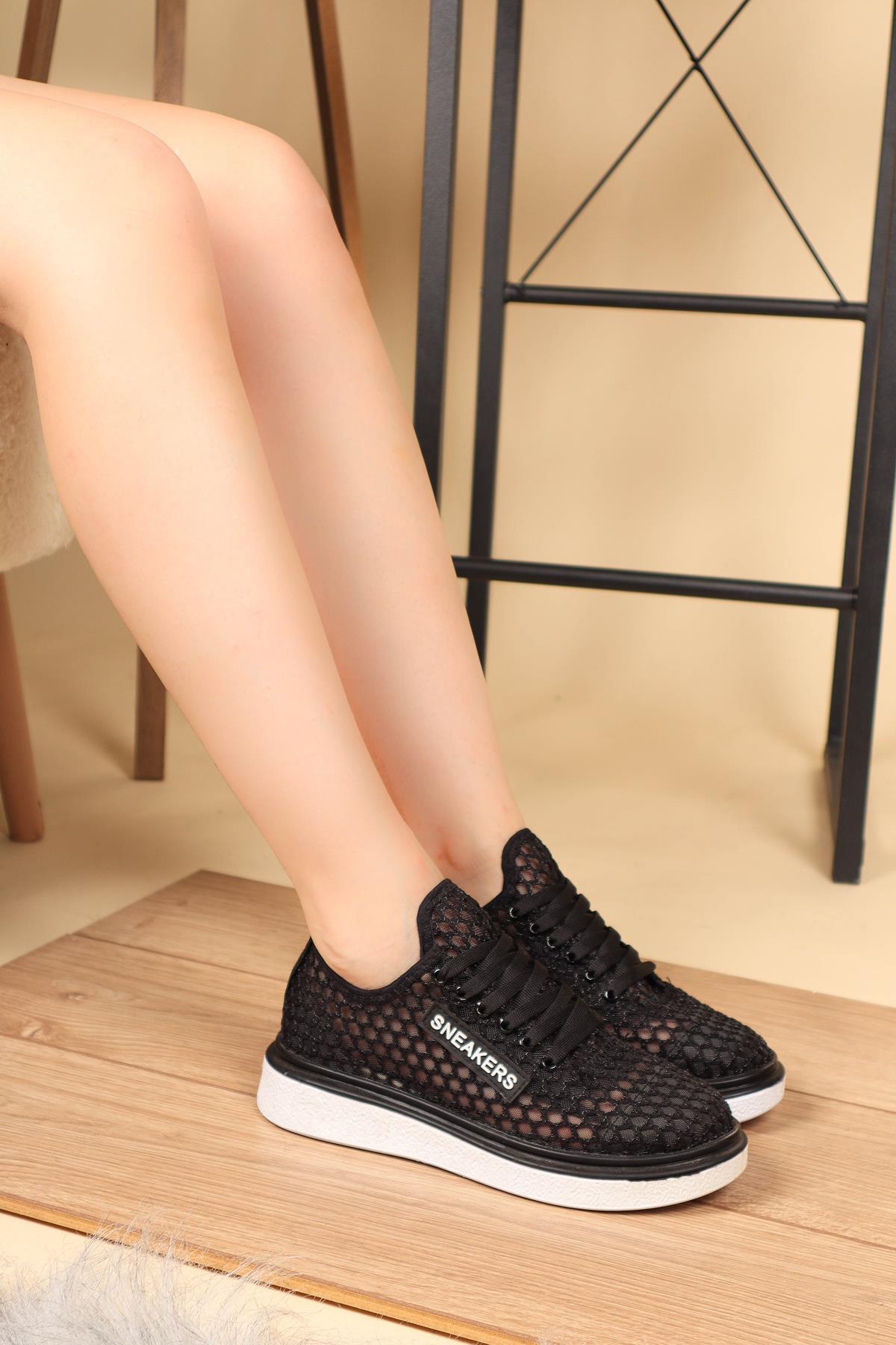 Bağcıklı File Sneakers Spor Ayakkabı SİYAHSPOR AYAKKABI