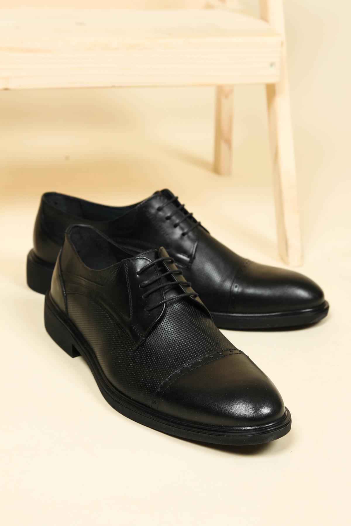 Bağcıklı Lazer Detaylı Erkek Ayakkabı SİYAHERKEK