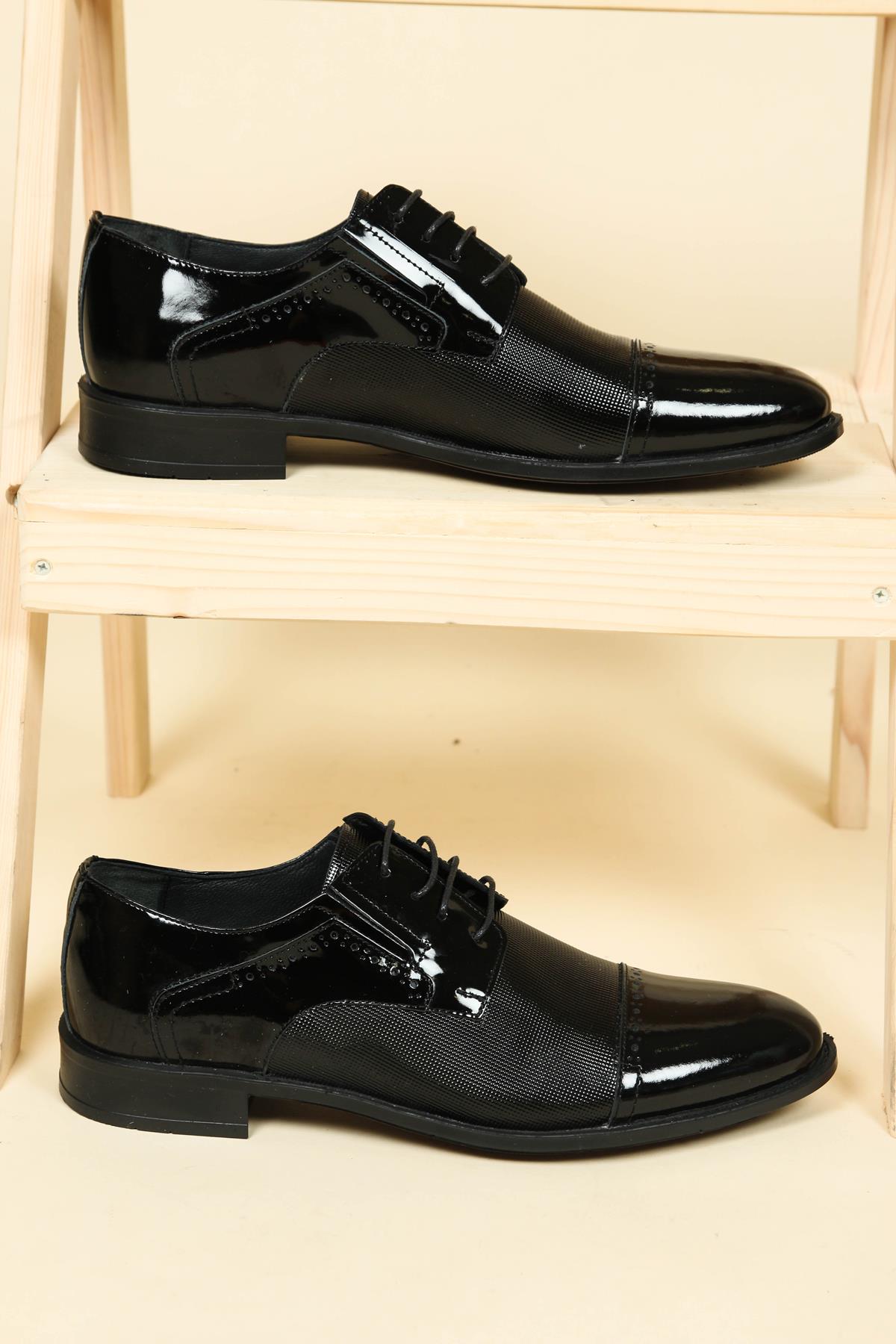 Bağcıklı Rugan Erkek Klasik Ayakkabı SİYAHERKEK