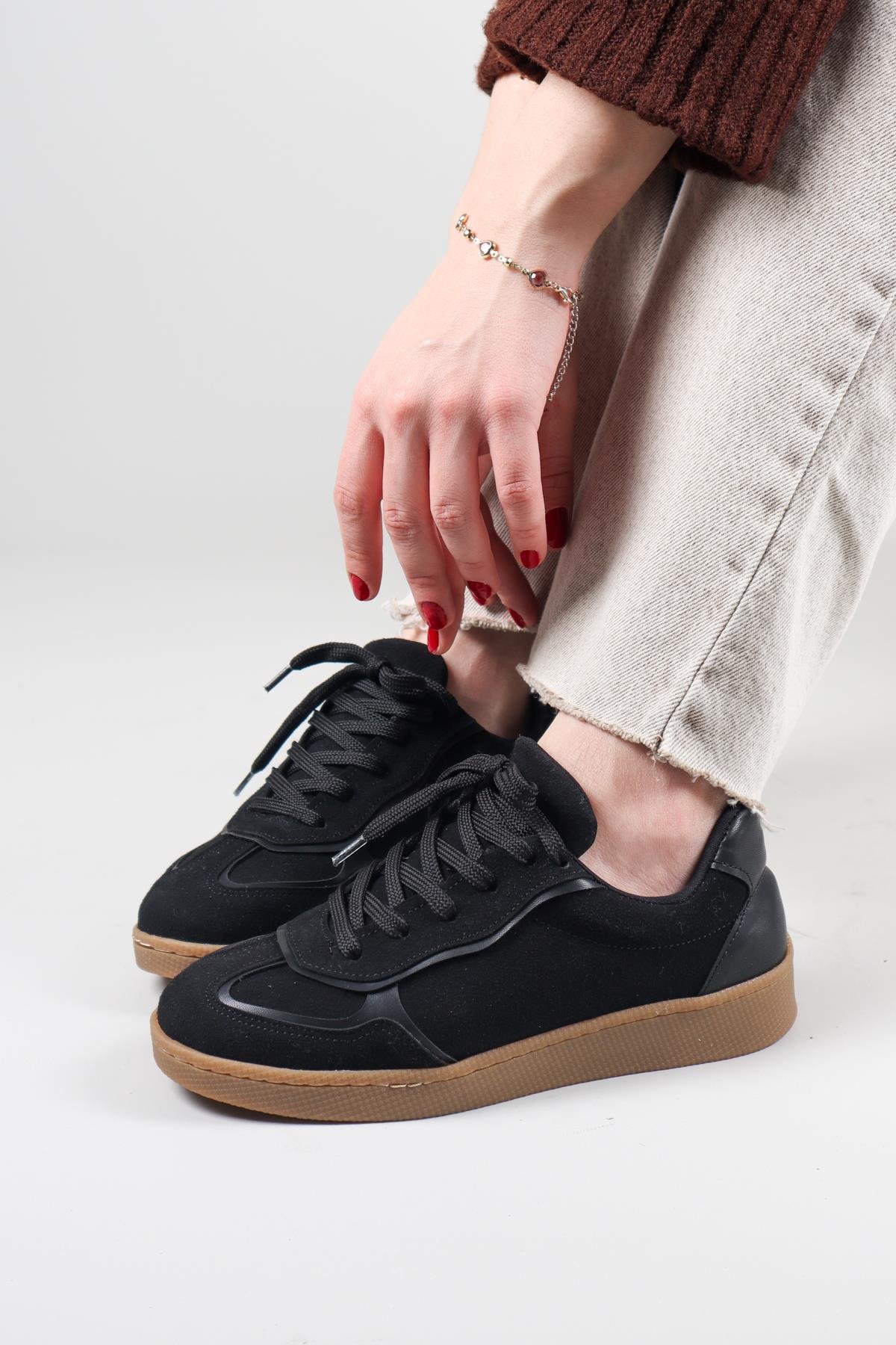 BANTE Cilt Garnili Süet Sneakers SİYAHSPOR AYAKKABI