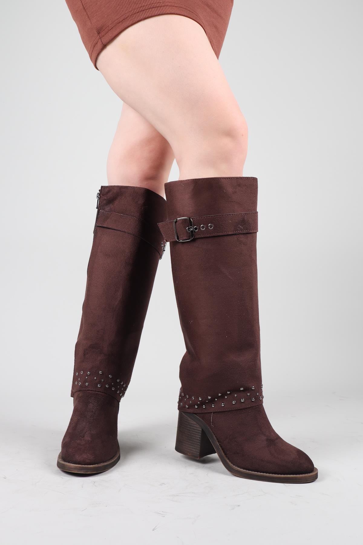 BASİLA Troklu Topuklu Süet Çizme KAHVERENGİÇİZME 