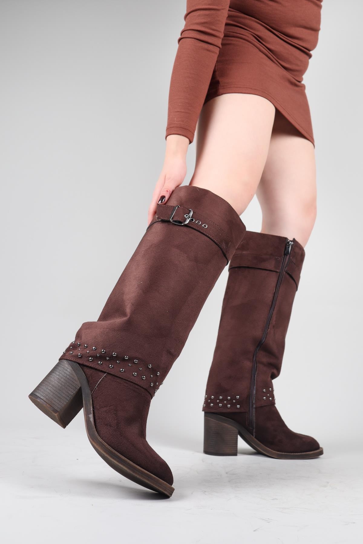 BASİLA Troklu Topuklu Süet Çizme KAHVERENGİÇİZME 