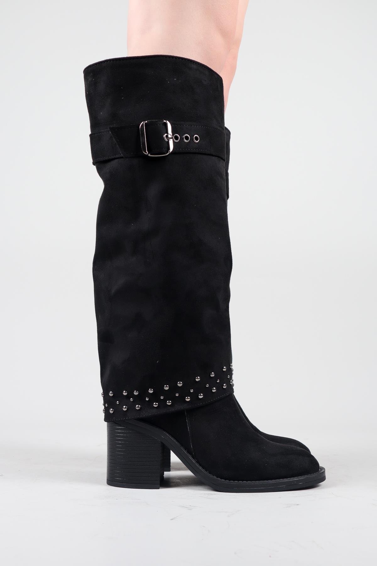 BASİLA Troklu Topuklu Süet Çizme SİYAHÇİZME 