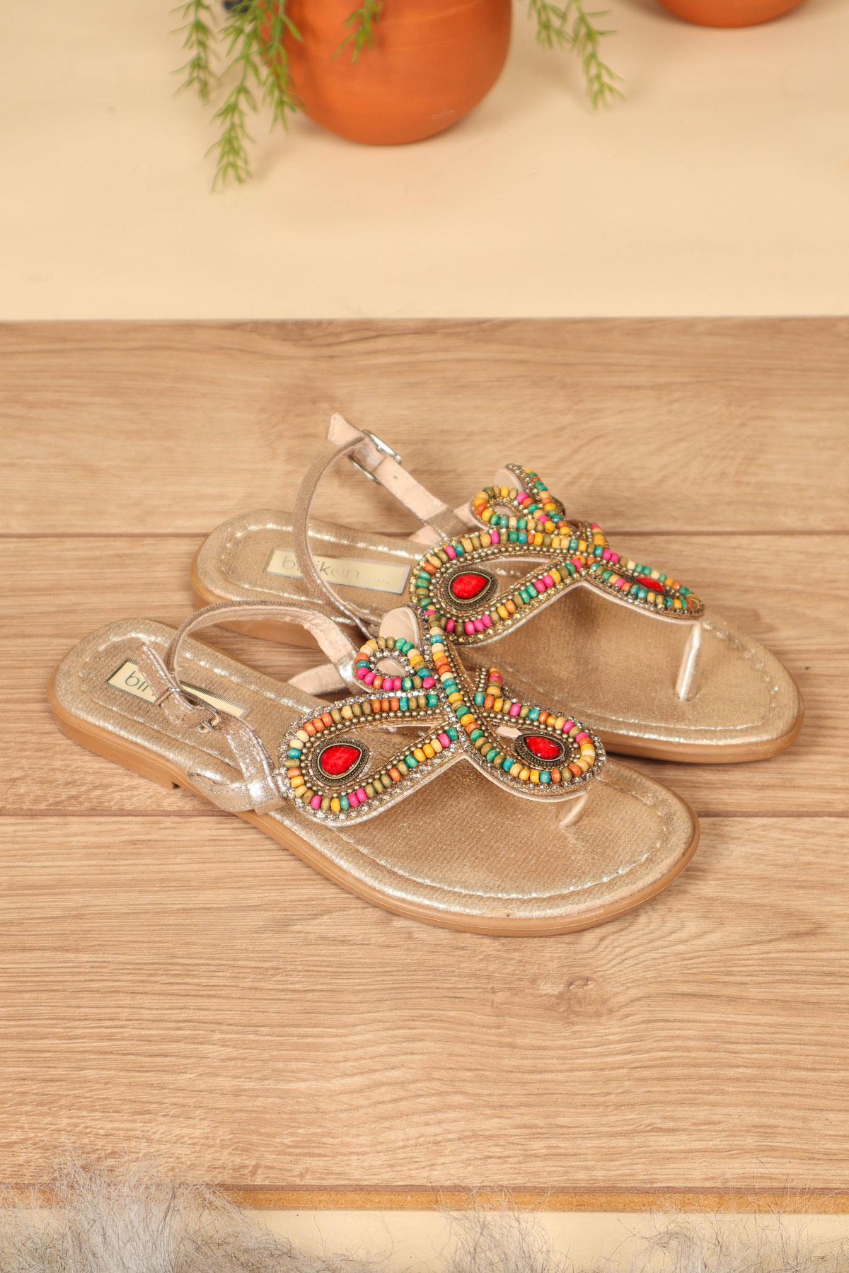 Boncuklu Parmak Arası Sandalet GOLDSANDALET