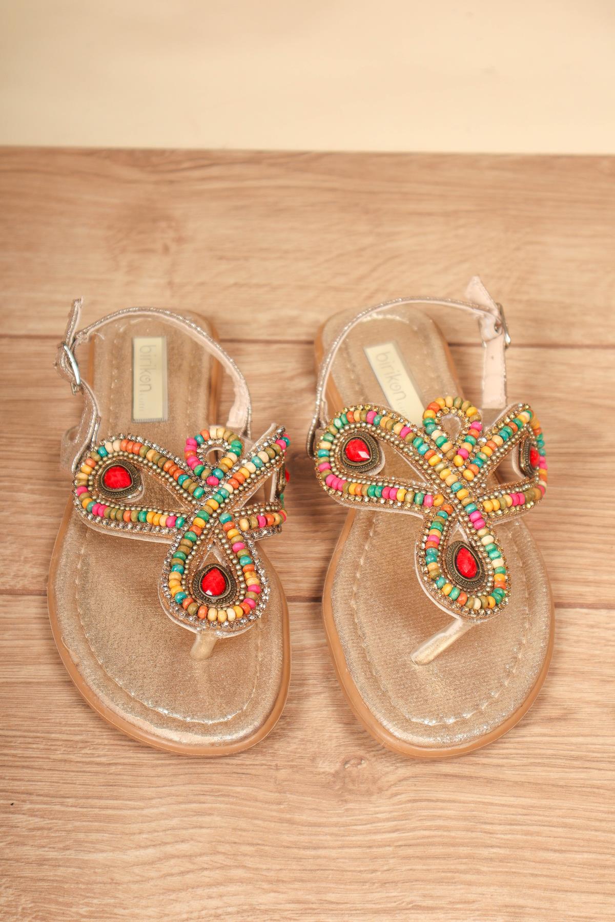 Boncuklu Parmak Arası Sandalet GOLDSANDALET