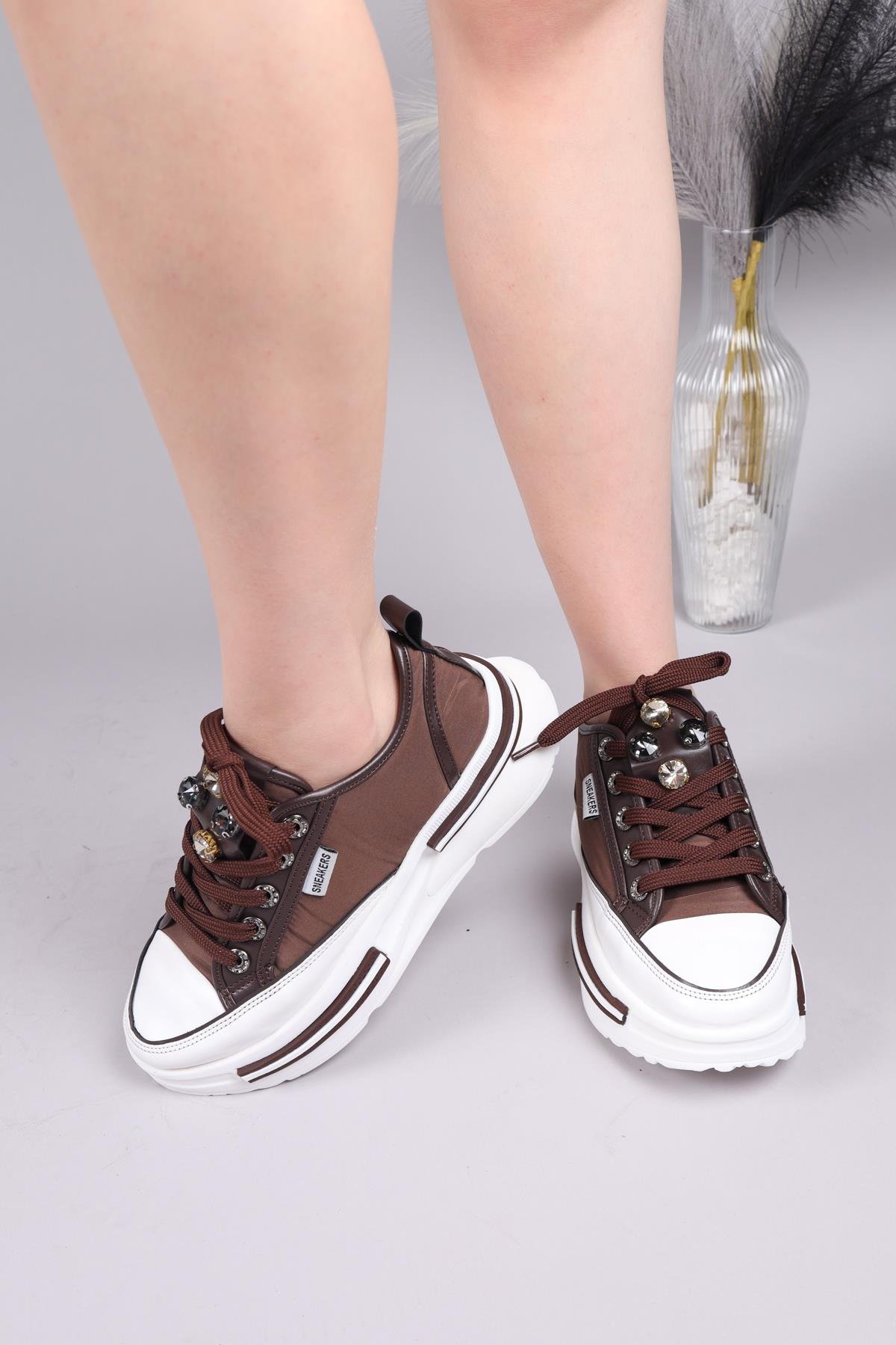 BURREL Cilt Garnili Kalın Tabanlı Paraşüt Sneakers KAHVERENGİSPOR AYAKKABI
