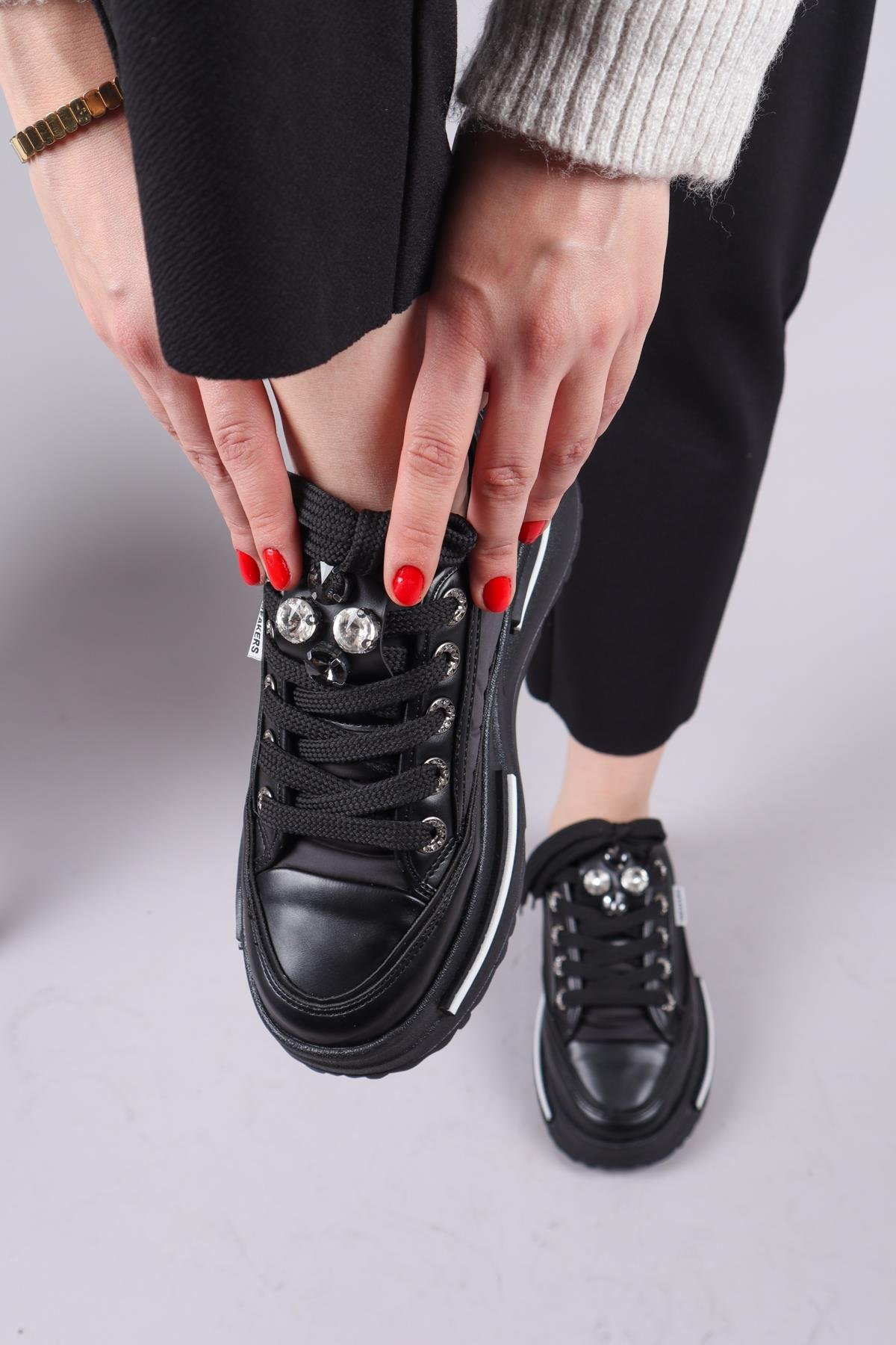 BURREL Cilt Garnili Kalın Tabanlı Paraşüt Sneakers SİYAHSPOR AYAKKABI