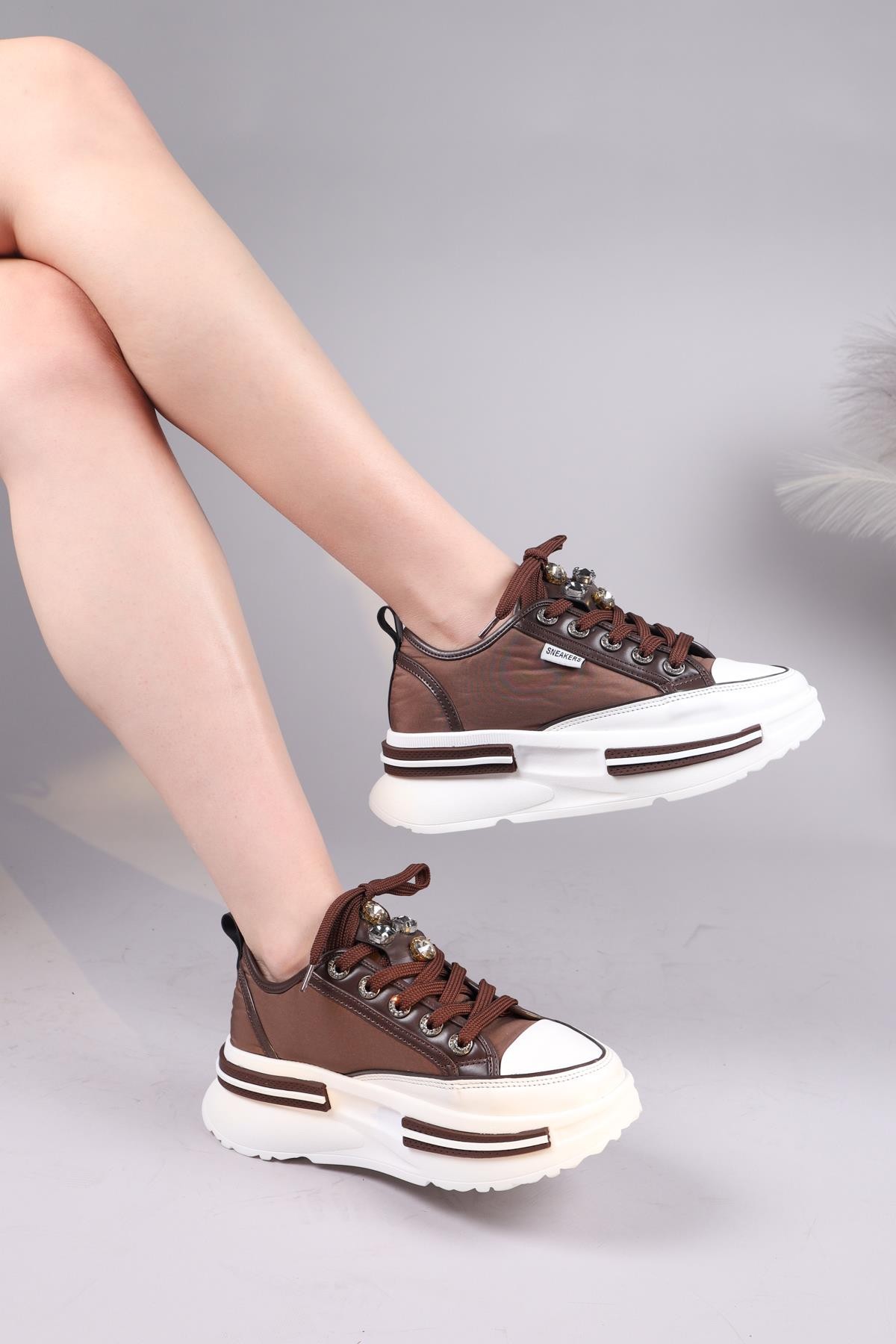 BURREL Cilt Garnili Kalın Tabanlı Paraşüt Sneakers KAHVERENGİSPOR AYAKKABI
