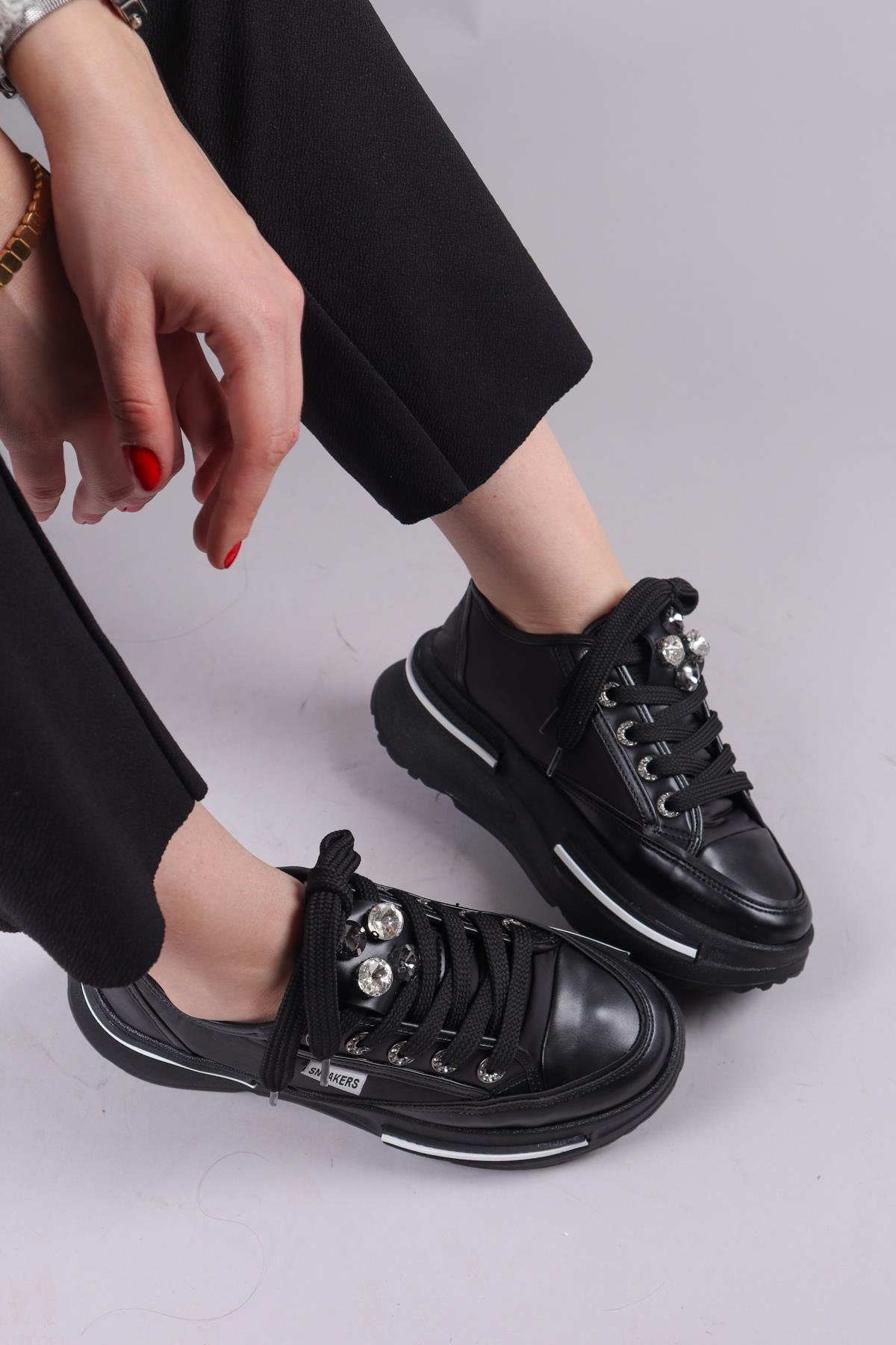 BURREL Cilt Garnili Kalın Tabanlı Paraşüt Sneakers SİYAHSPOR AYAKKABI