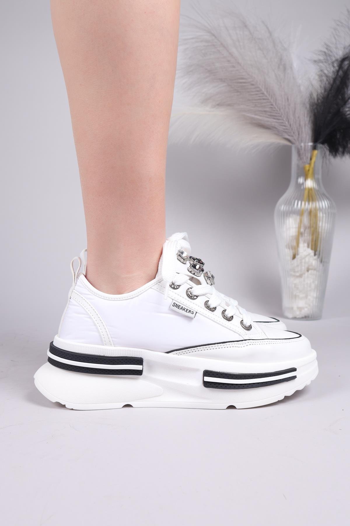BURREL Cilt Garnili Kalın Tabanlı Paraşüt Sneakers BEYAZSPOR AYAKKABI