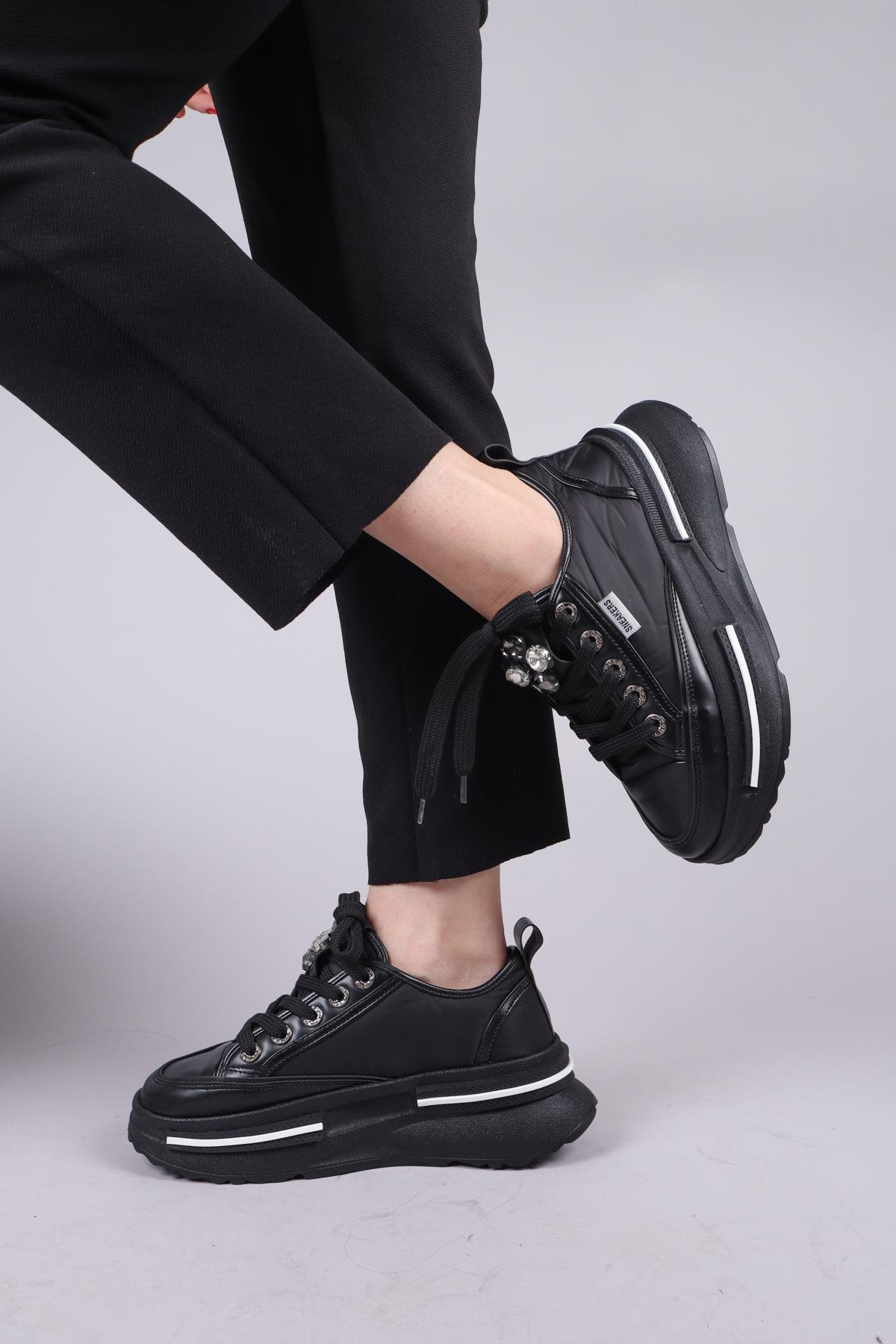 BURREL Cilt Garnili Kalın Tabanlı Paraşüt Sneakers SİYAHSPOR AYAKKABI