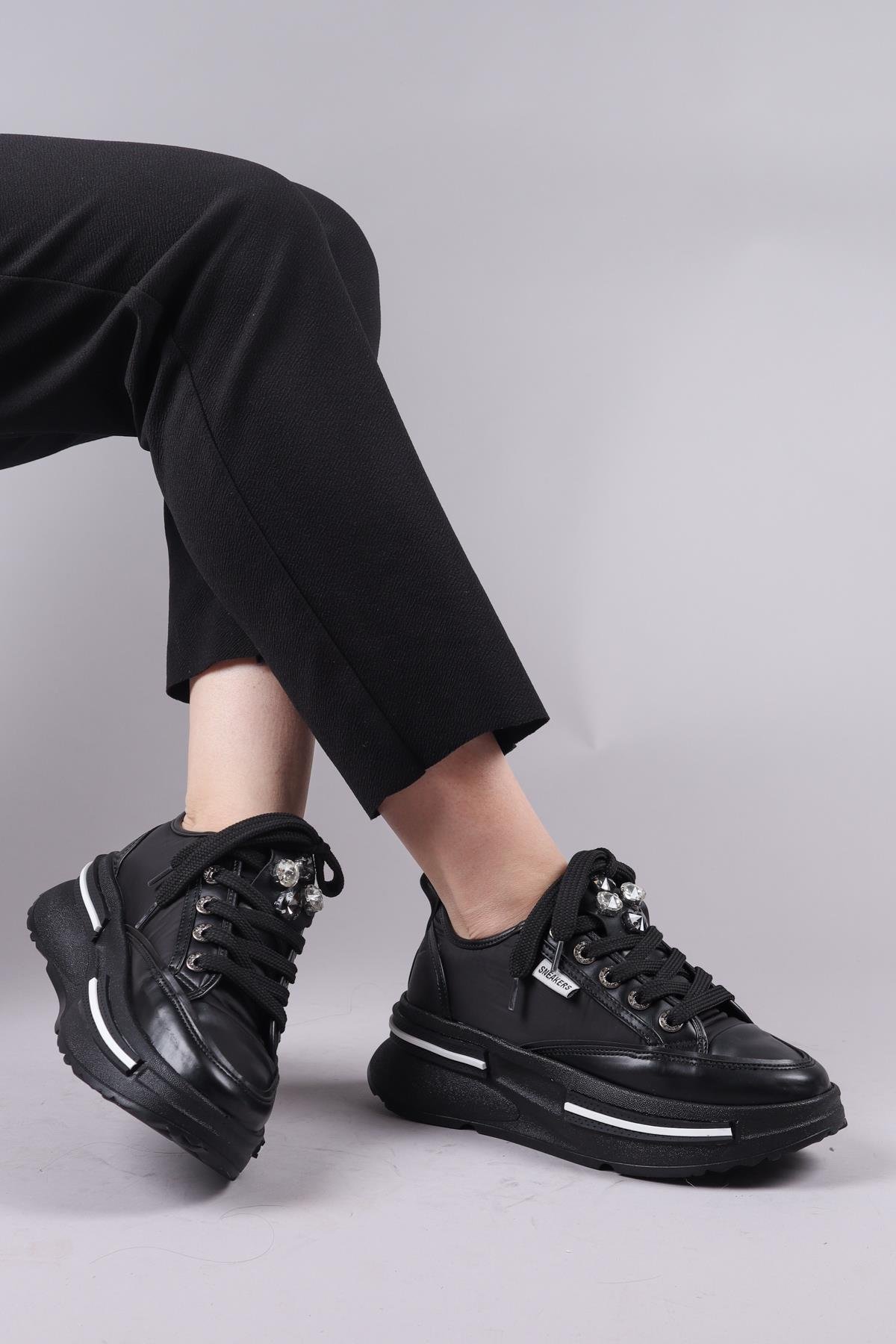 BURREL Cilt Garnili Kalın Tabanlı Paraşüt Sneakers SİYAHSPOR AYAKKABI