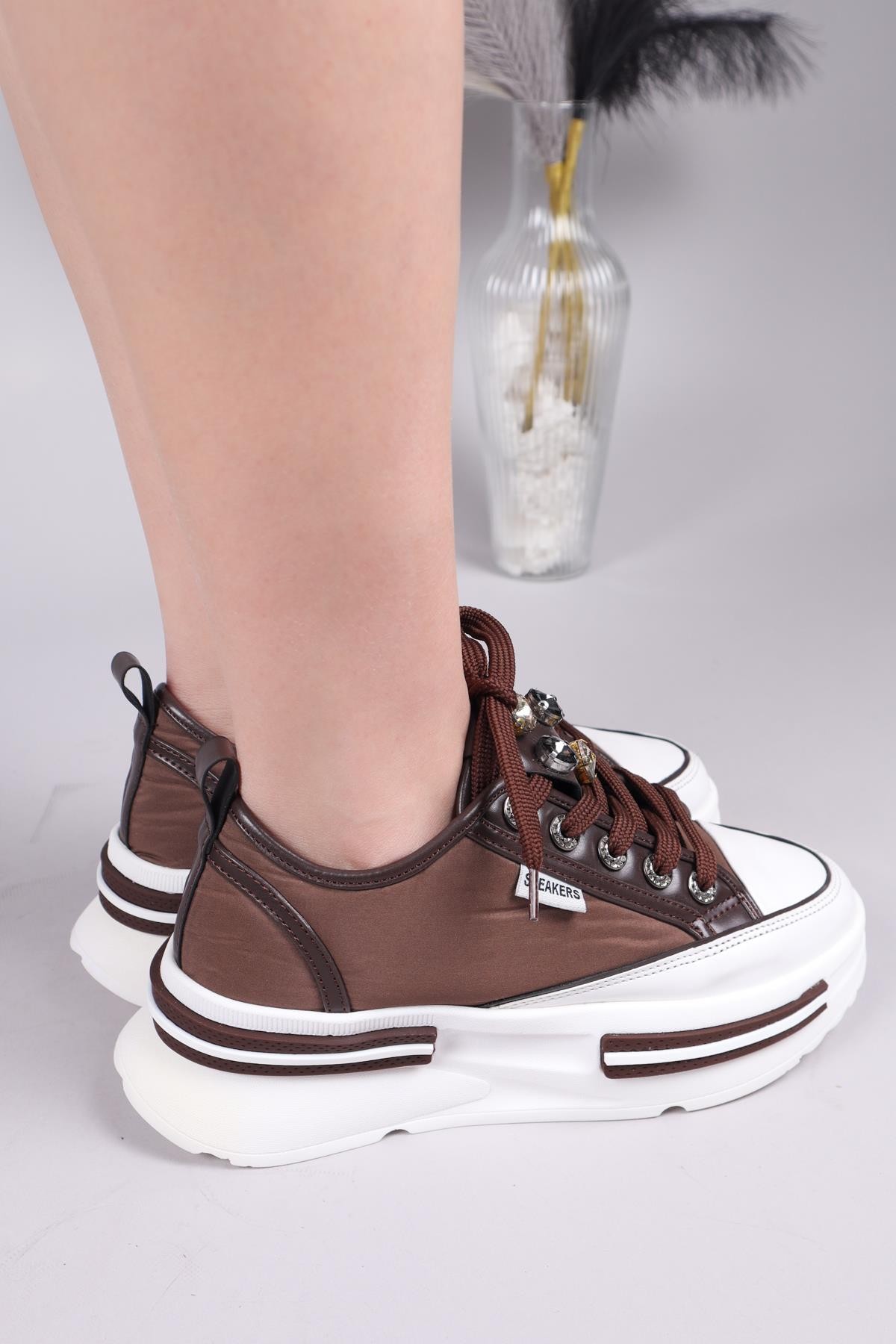 BURREL Cilt Garnili Kalın Tabanlı Paraşüt Sneakers KAHVERENGİSPOR AYAKKABI