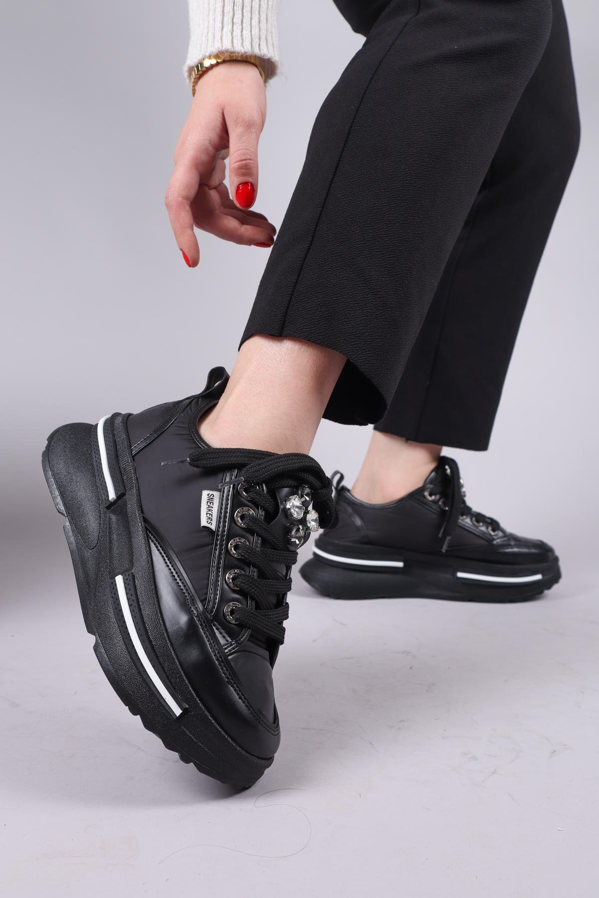 BURREL Cilt Garnili Kalın Tabanlı Paraşüt Sneakers SİYAHSPOR AYAKKABI