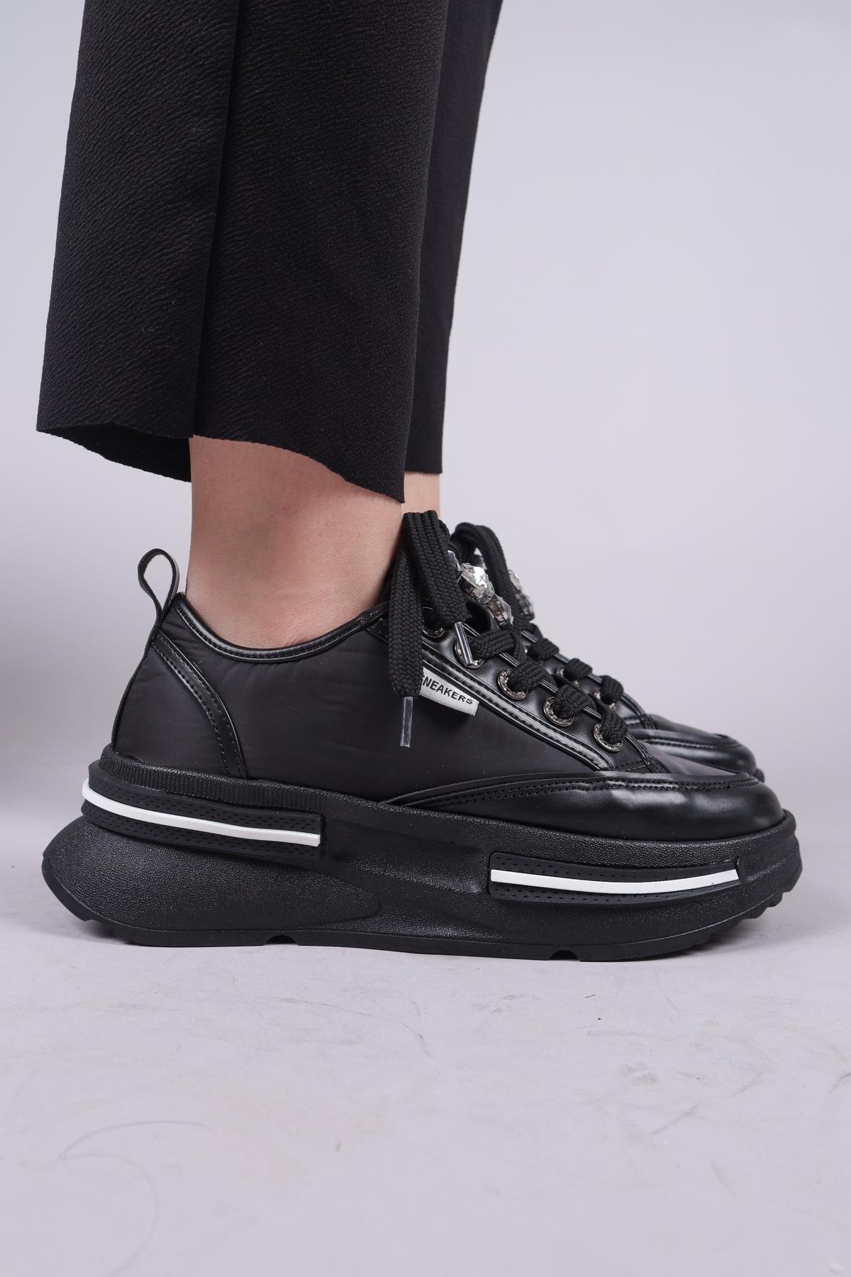 BURREL Cilt Garnili Kalın Tabanlı Paraşüt Sneakers SİYAHSPOR AYAKKABI