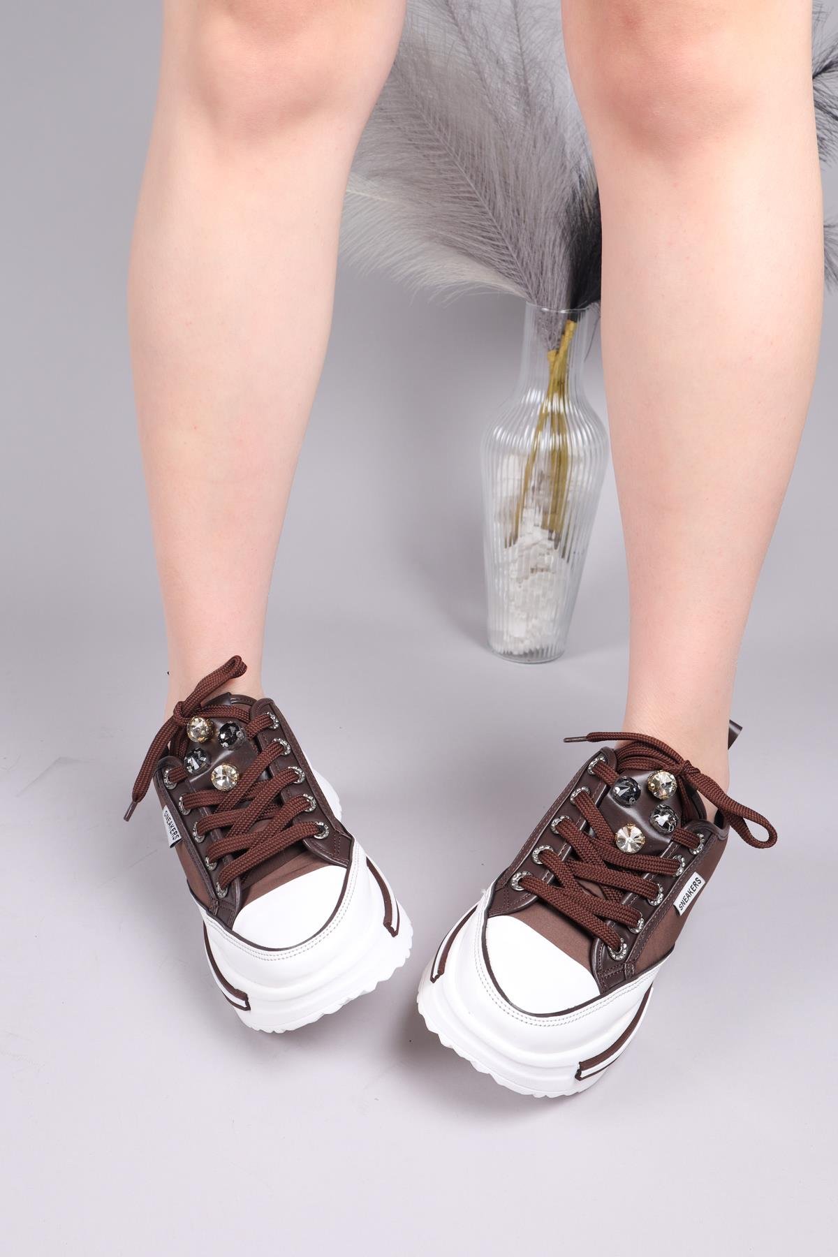 BURREL Cilt Garnili Kalın Tabanlı Paraşüt Sneakers KAHVERENGİSPOR AYAKKABI