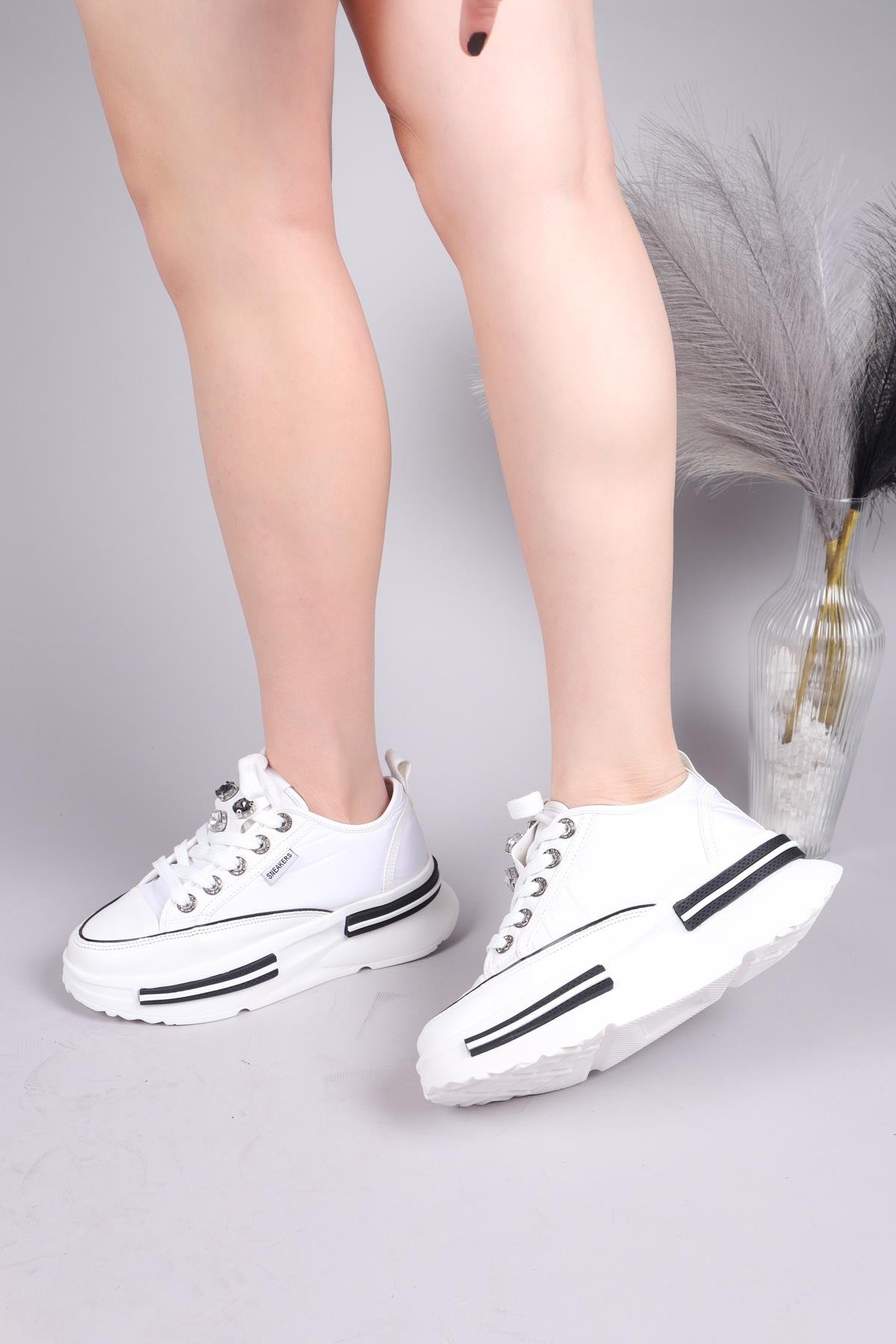 BURREL Cilt Garnili Kalın Tabanlı Paraşüt Sneakers BEYAZSPOR AYAKKABI