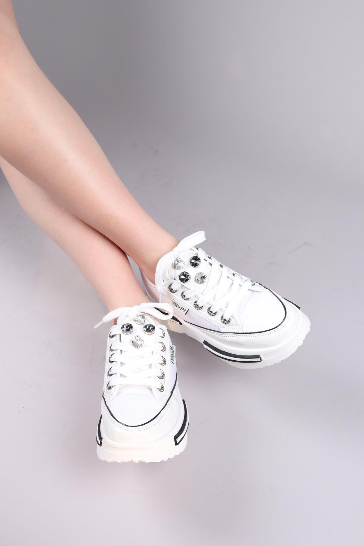 BURREL Cilt Garnili Kalın Tabanlı Paraşüt Sneakers BEYAZSPOR AYAKKABI