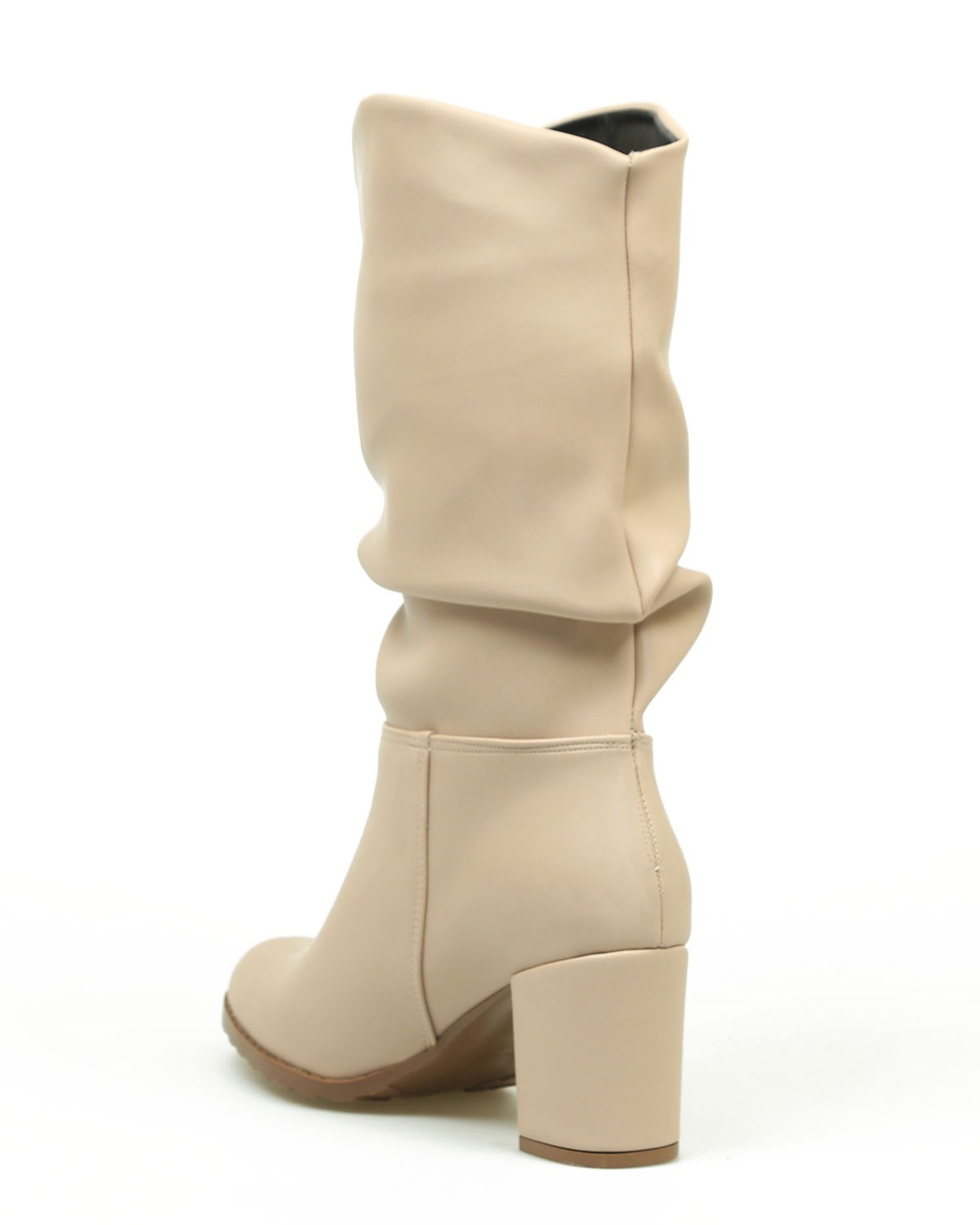 Büzgülü Alçak Topuklu Yarım Çizme NUDETopuklu Çizme