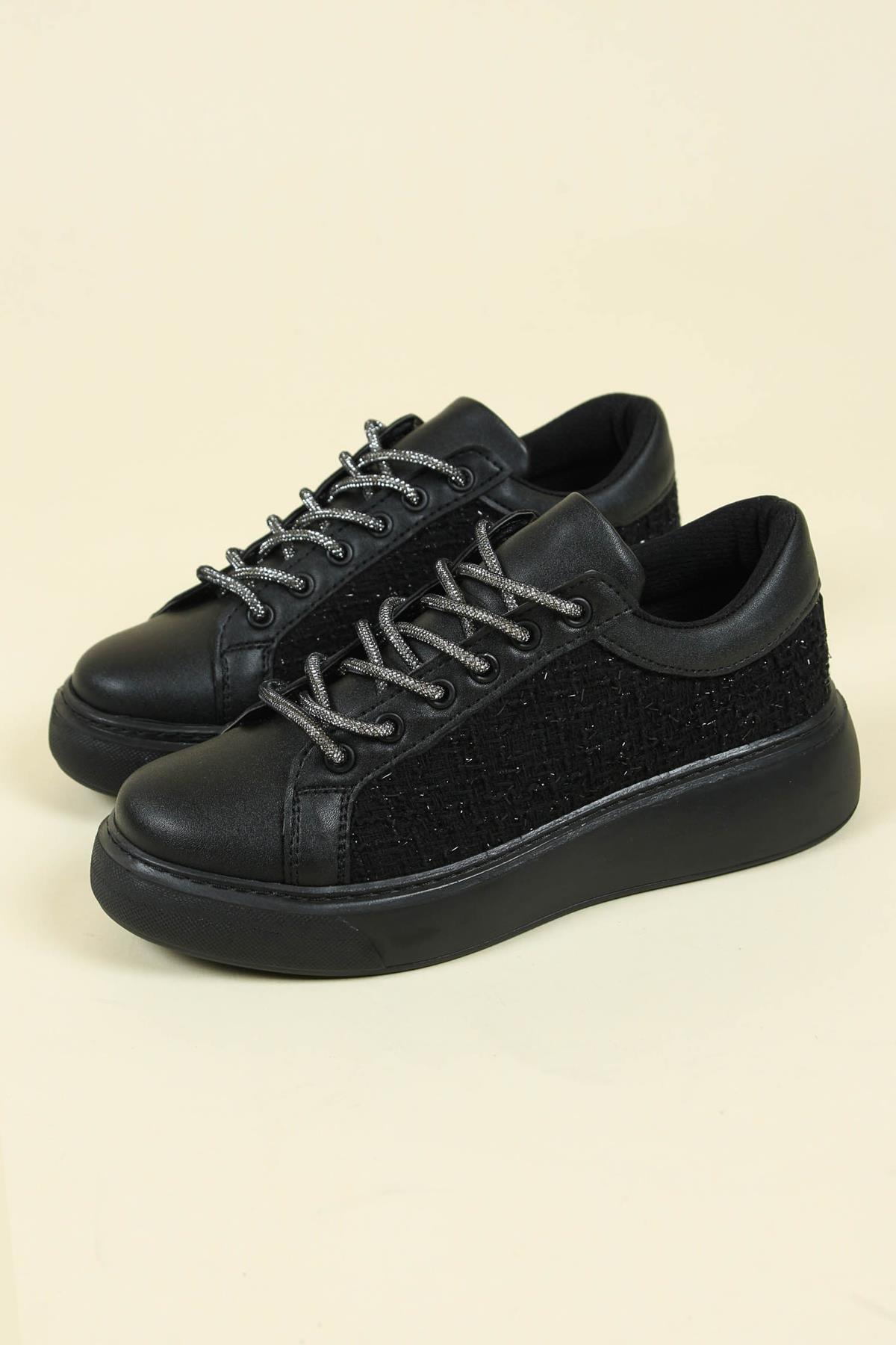 Cilt-Tekstil Garnili Sneakers SİYAH