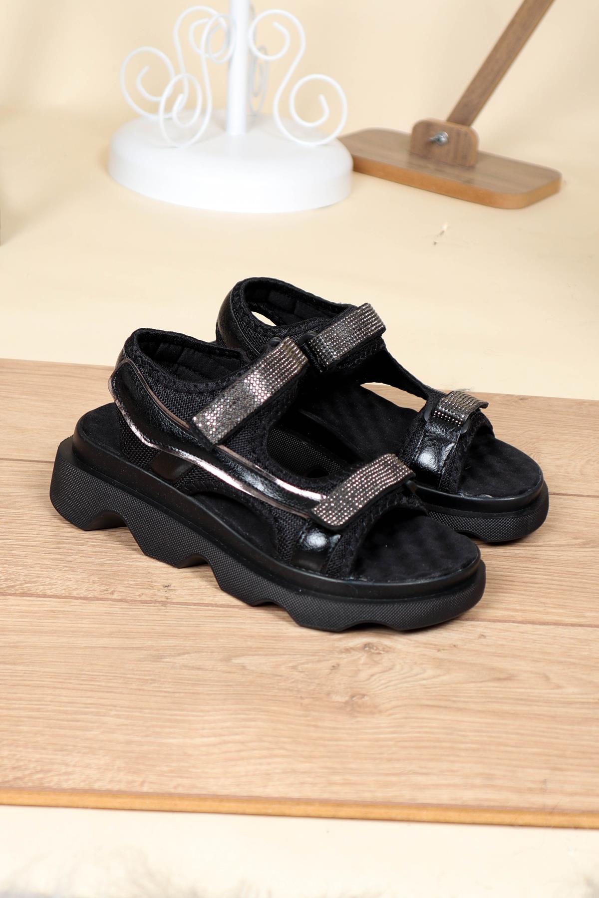 Cırtlı Kalın Taban Comfort Sandalet SİYAH