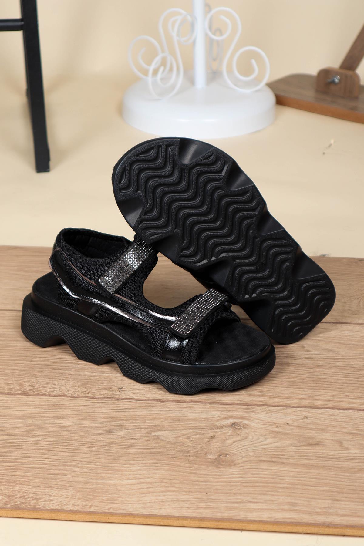 Cırtlı Kalın Taban Comfort Sandalet SİYAHSANDALET
