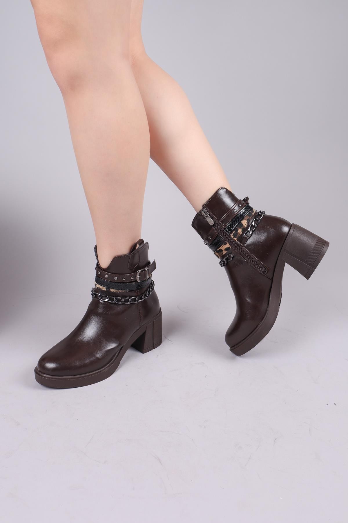 CLARK Leopar Desenli Aksesuarlı Topuklu Bot KAHVERENGİBOT