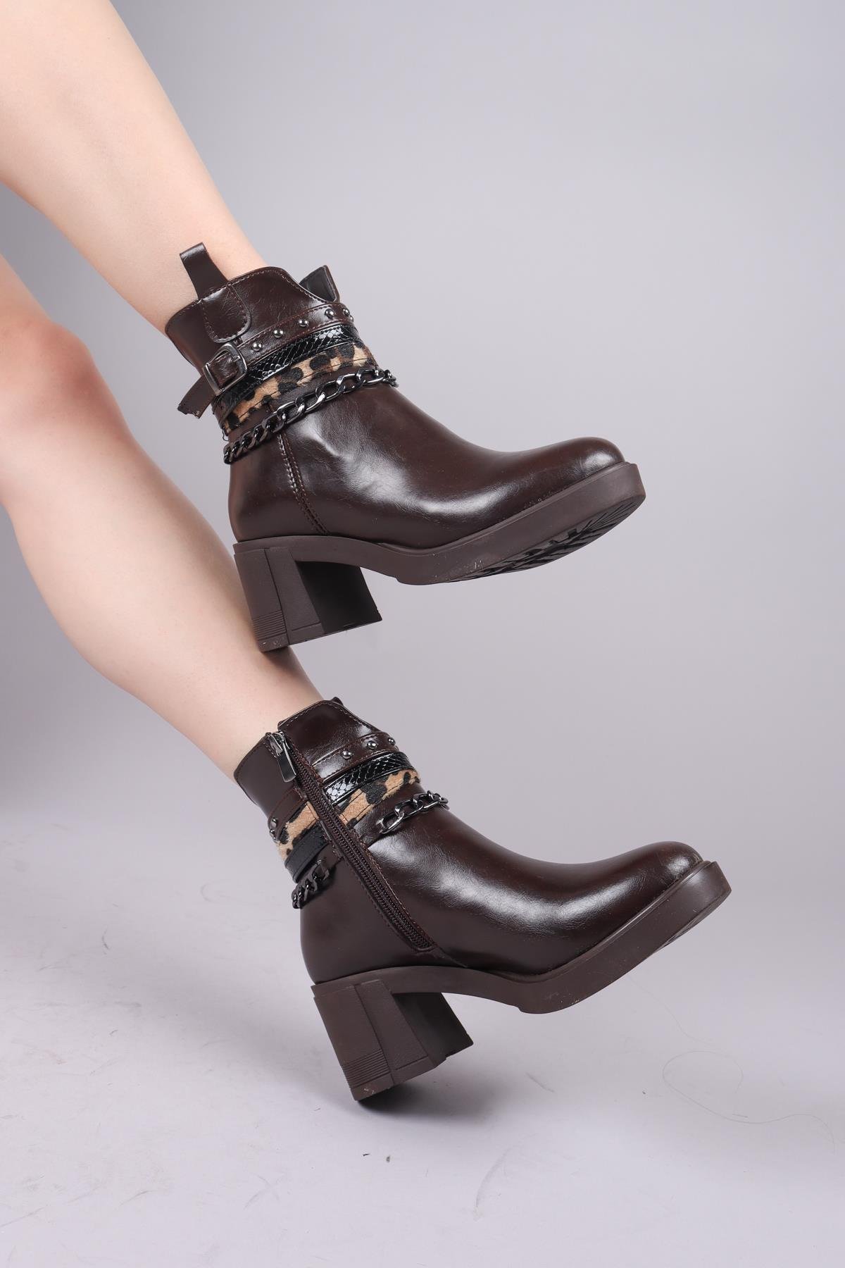 CLARK Leopar Desenli Aksesuarlı Topuklu Bot KAHVERENGİBOT