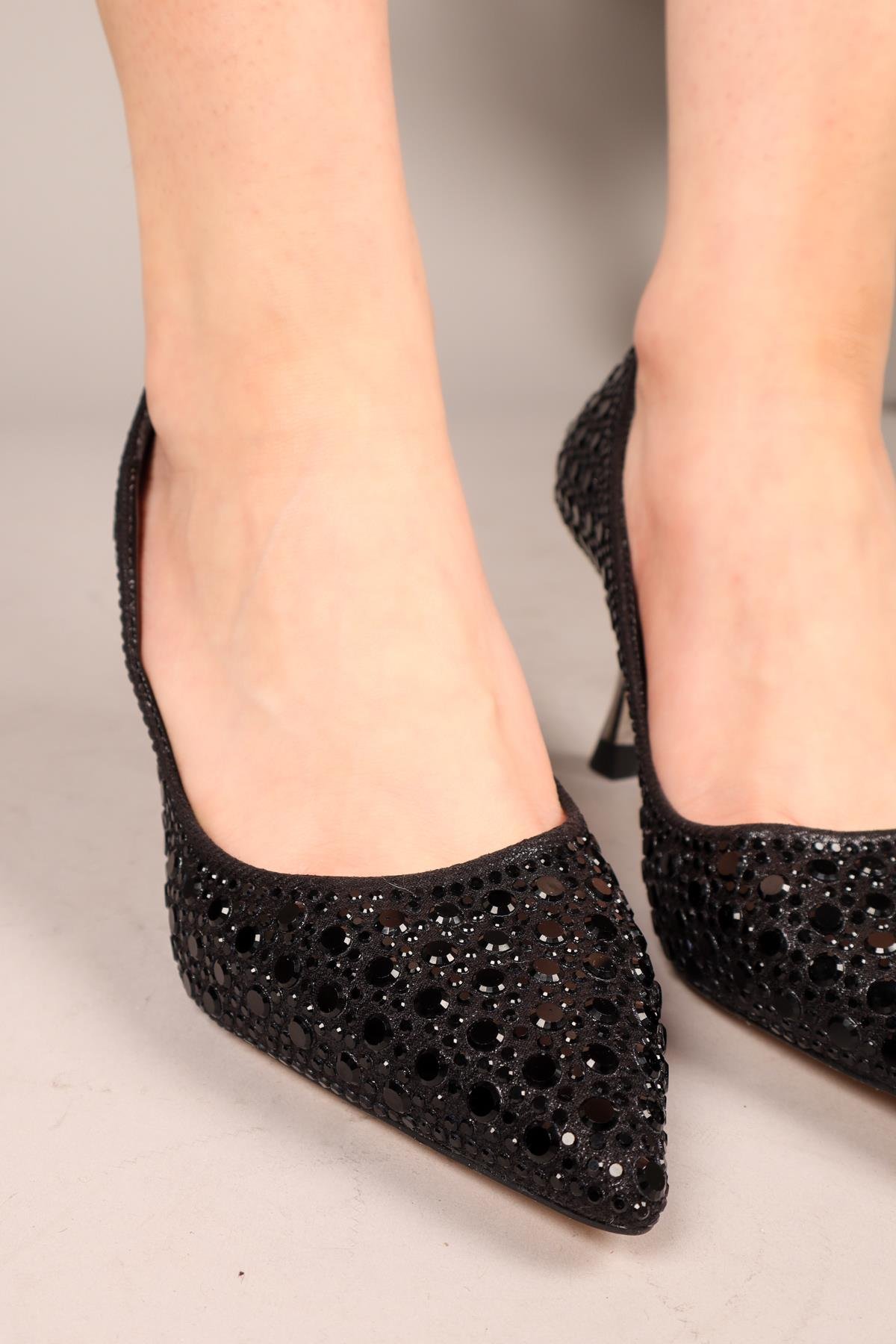 DEİMOS Komple Taşlı Stiletto SİYAHTOPUKLU AYAKKABI