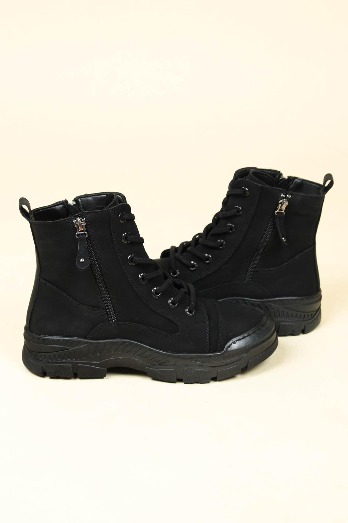 Fermuar ve Dikiş Detaylı Bot SİYAHBOT