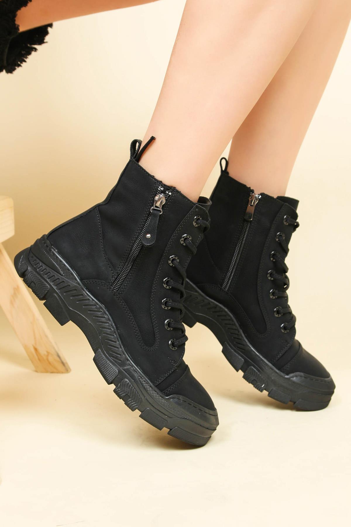 Fermuar ve Dikiş Detaylı Bot SİYAHBOT