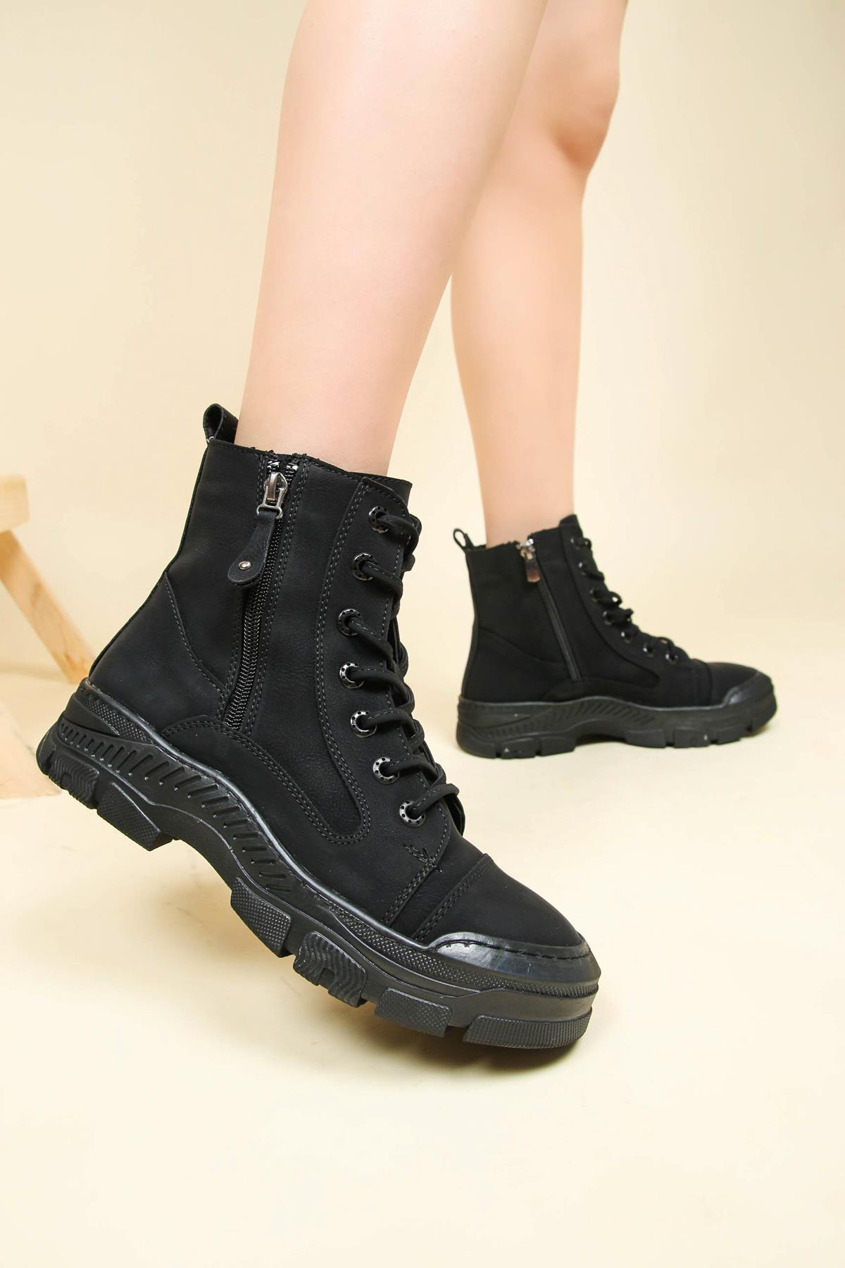 Fermuar ve Dikiş Detaylı Bot SİYAHBOT