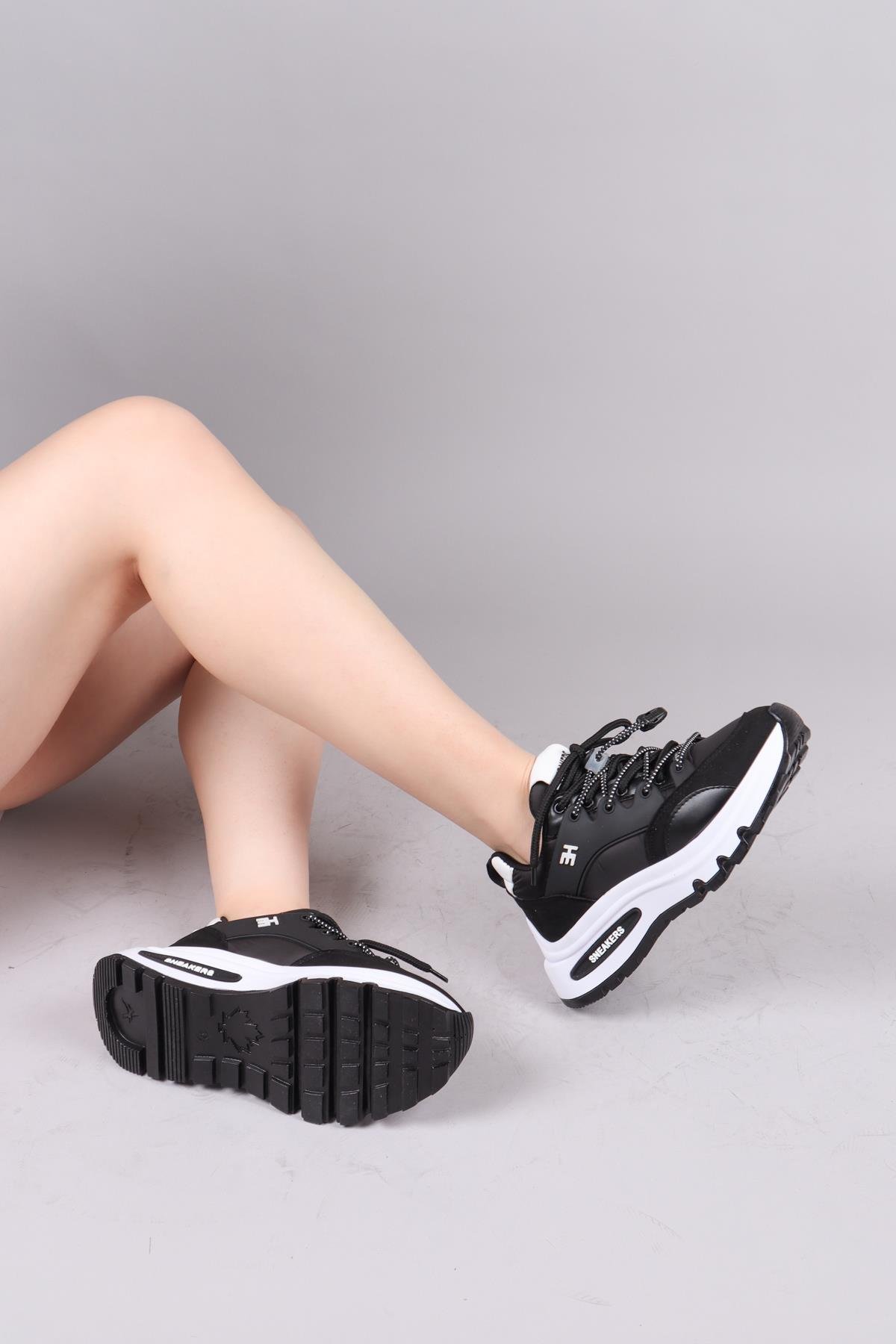 FİER Lastik Bağcık Aksesuarlı Paraşüt Spor Ayakkabı SİYAHSPOR AYAKKABI