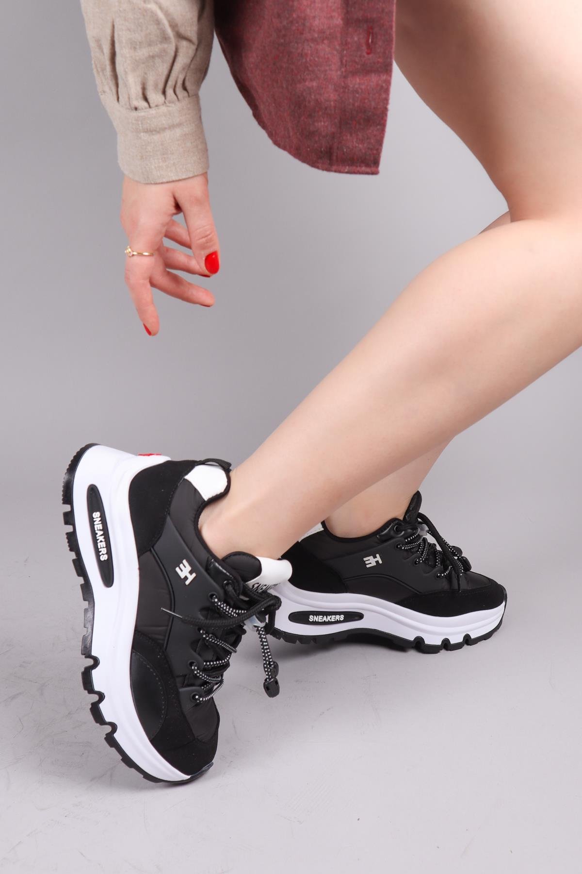 FİER Lastik Bağcık Aksesuarlı Paraşüt Spor Ayakkabı SİYAHSPOR AYAKKABI