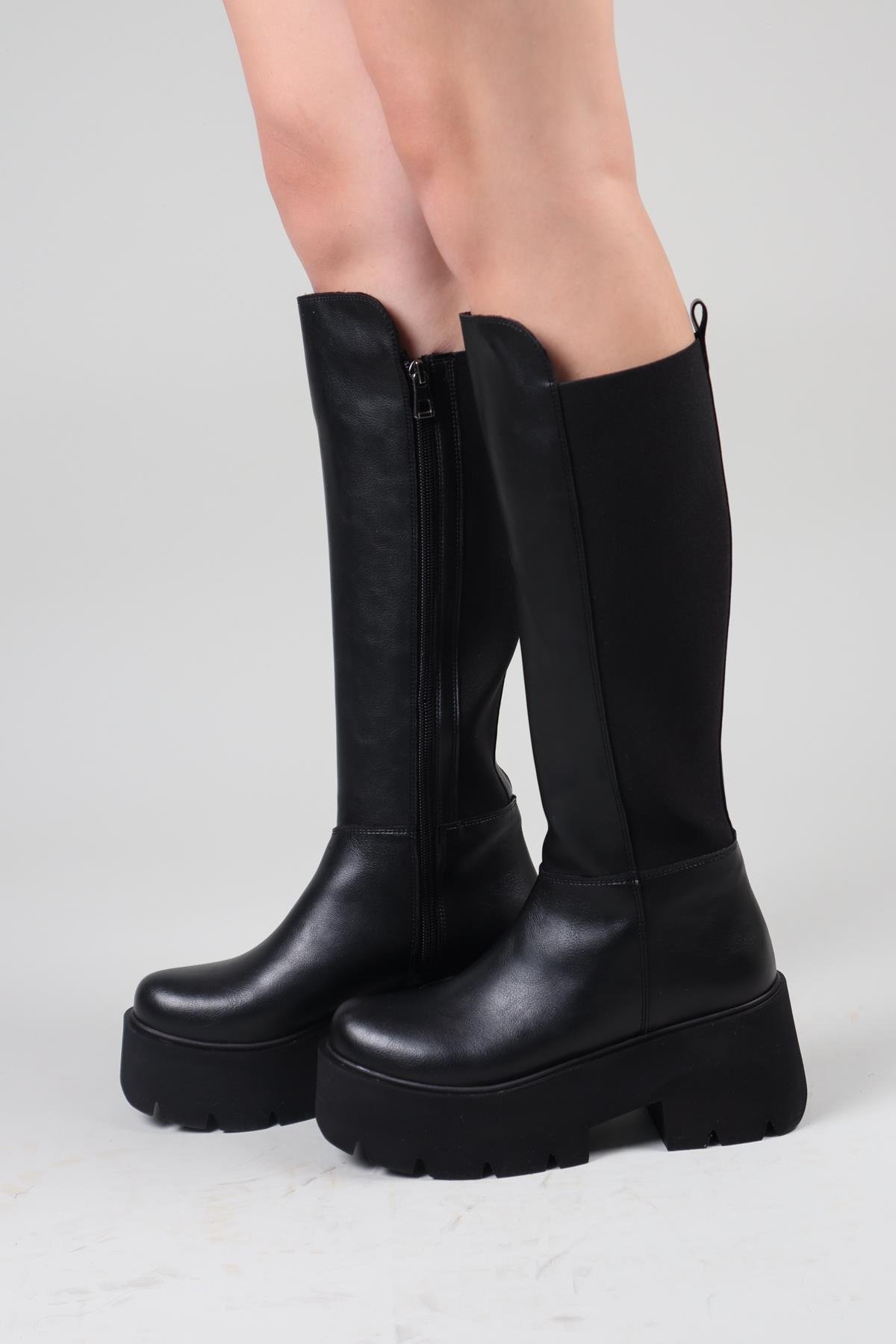 FLEUR Yüksek Taban Lastikli Cilt Çizme SİYAHÇİZME 
