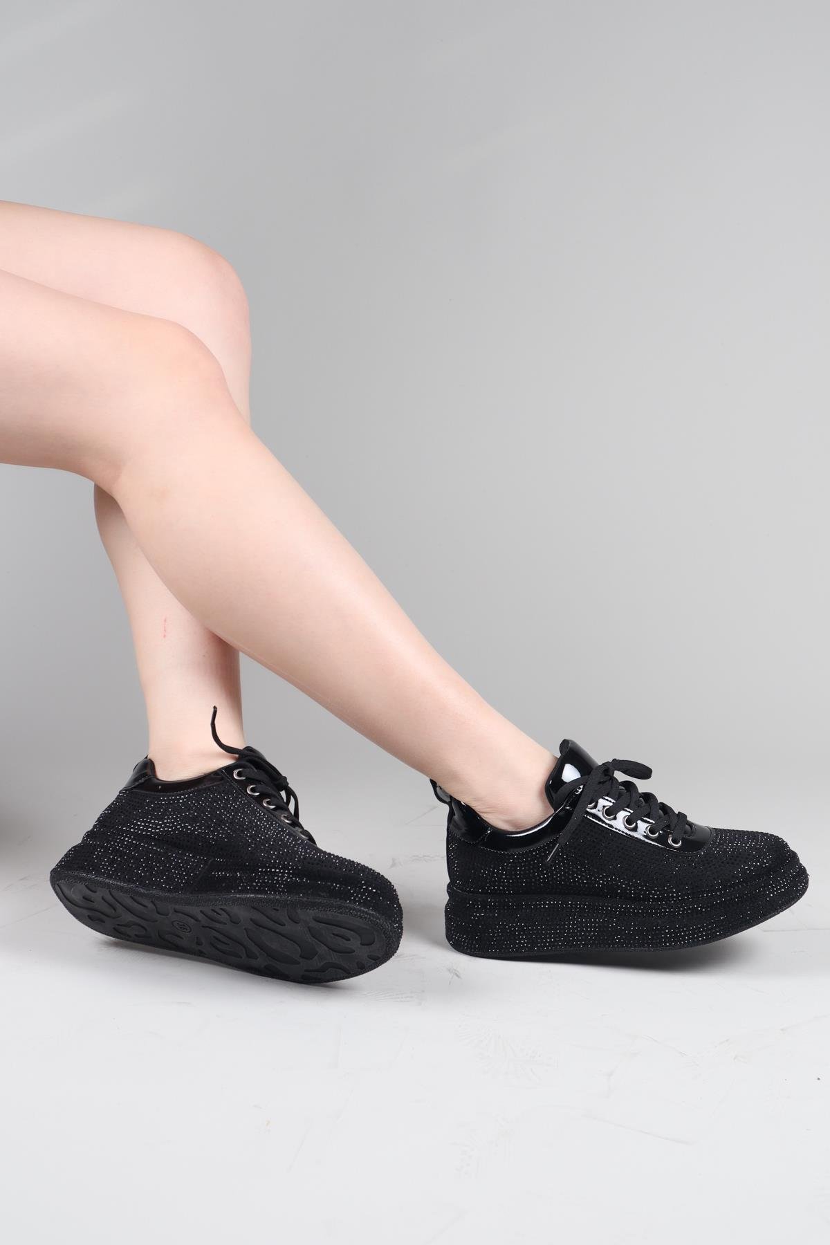 GİNA Sıvama Taşlı Spor Ayakkabı SİYAHSPOR AYAKKABI