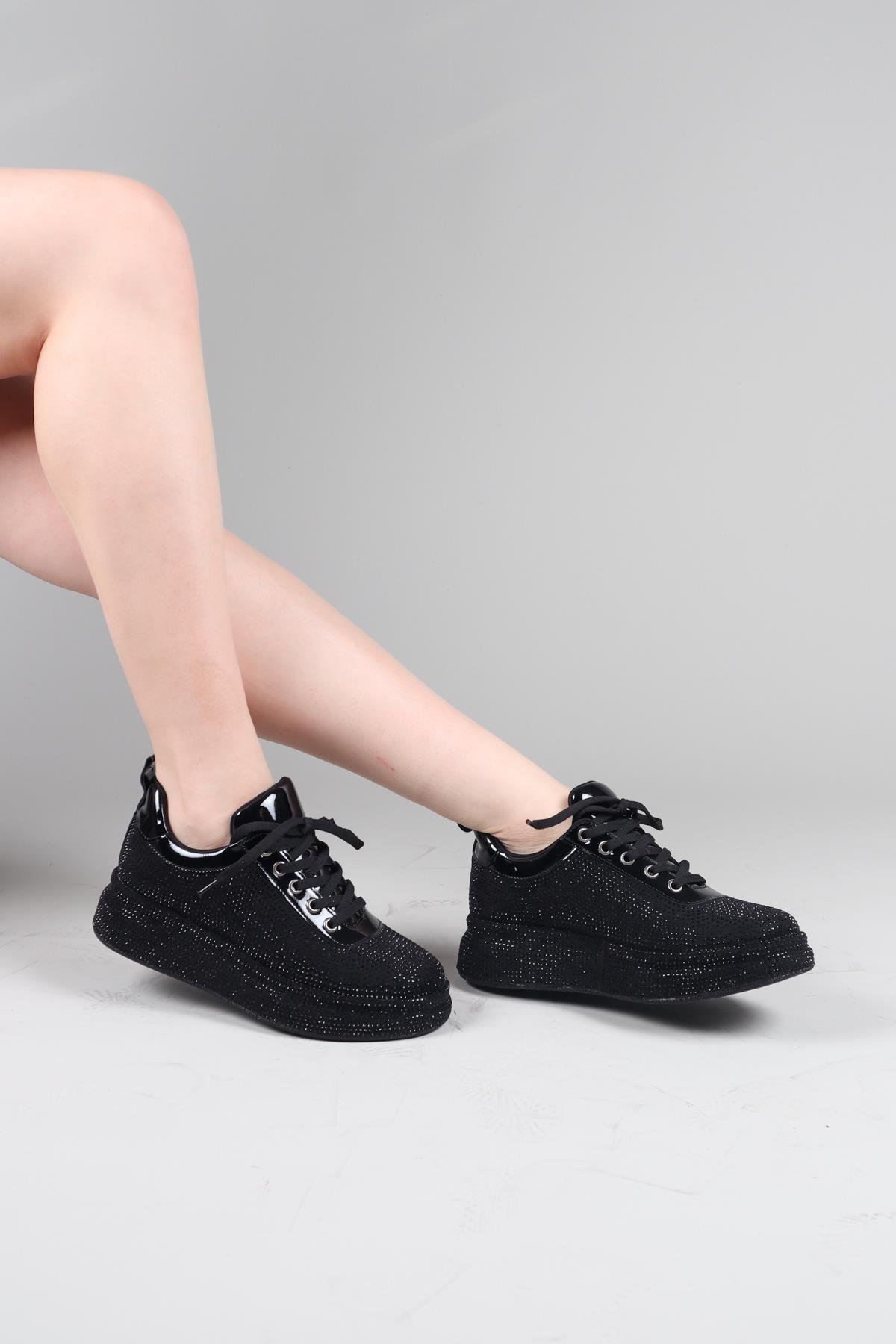 GİNA Sıvama Taşlı Spor Ayakkabı SİYAHSPOR AYAKKABI