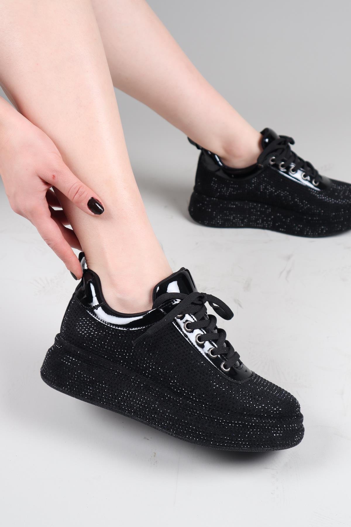 GİNA Sıvama Taşlı Spor Ayakkabı SİYAHSPOR AYAKKABI